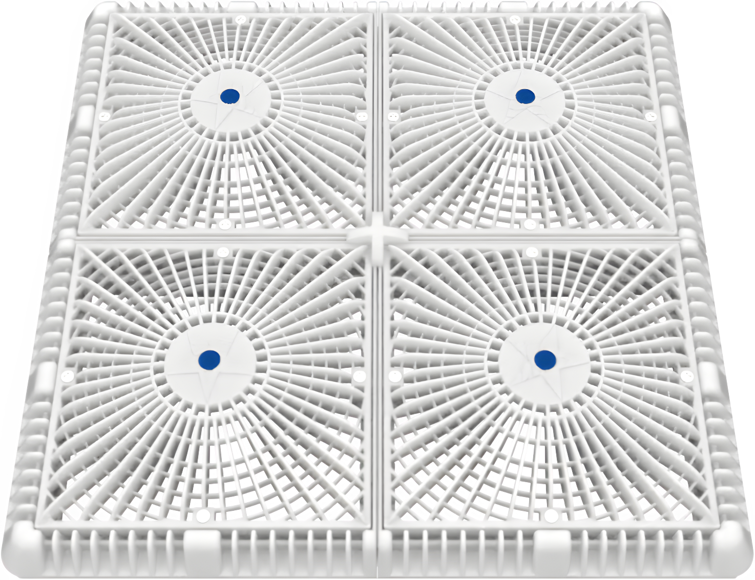 AquaStar 18" Square Mud Frame with Four 9" Square Star Suction Outlet Covers and Vented Riser Rings, White P18101 - product image
