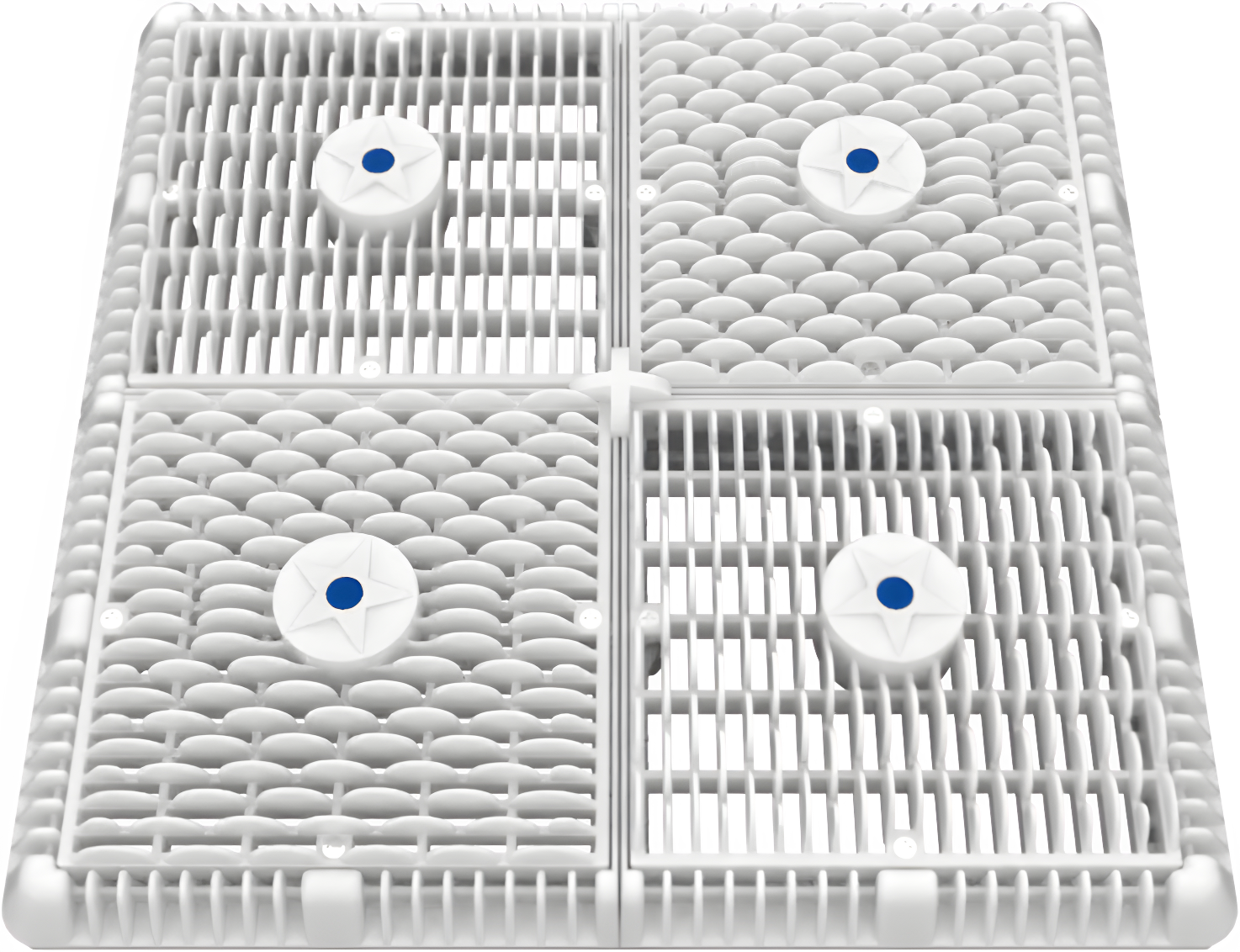 AquaStar 18" Square Frame with Four 9" Square Wave Anti-Entrapment Suction Outlet Covers and Vented Riser Rings, White WAV18WR101 - product image