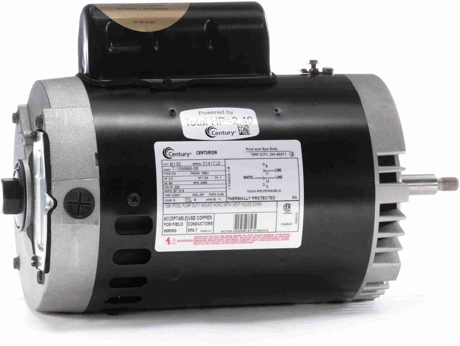 Century Threaded Shaft Pool Pump Motor, 56J 2HP 230V B130