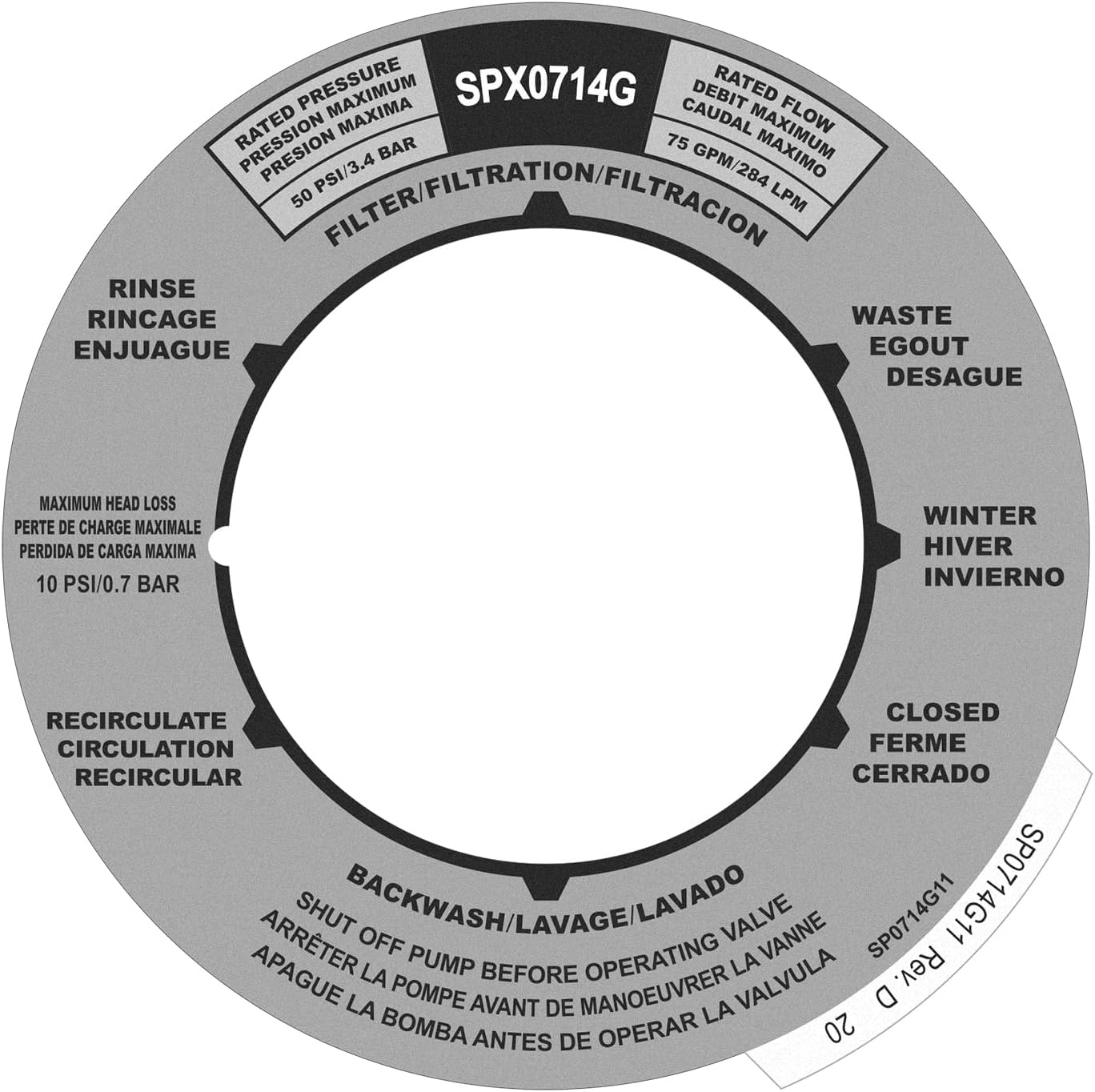 Hayward VariFlo XL Valve Position Label | SPX0714G
