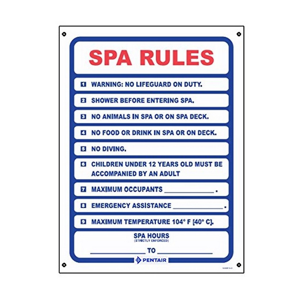 Pentair Rainbow Sign Spa Rules 18X24 Two Color R230300 - product image