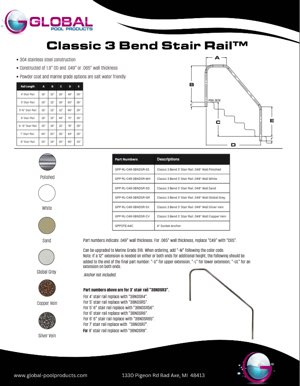 Global Classic 3 Bend Stair Rail Polished 5' .065 Marine Grade Upper & Lower Leg Extended 12" | GPP-RL-C65-3BNDSR5-SS-M-UL