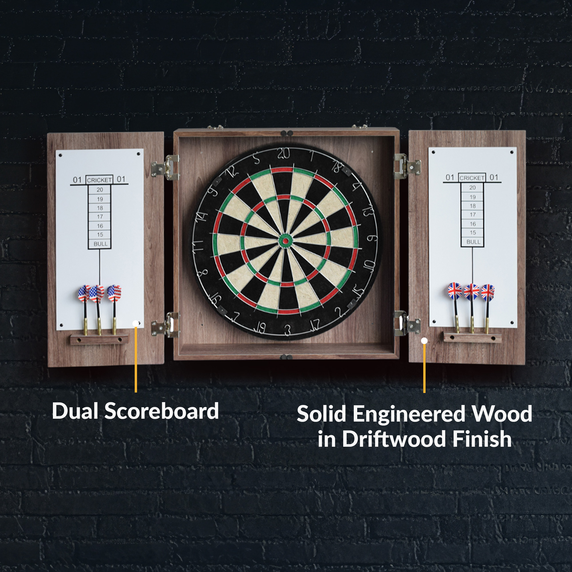 Winchester Bristle Dartboard and Cabinet Set - Driftwood Finish | BG1044-DWD image 8