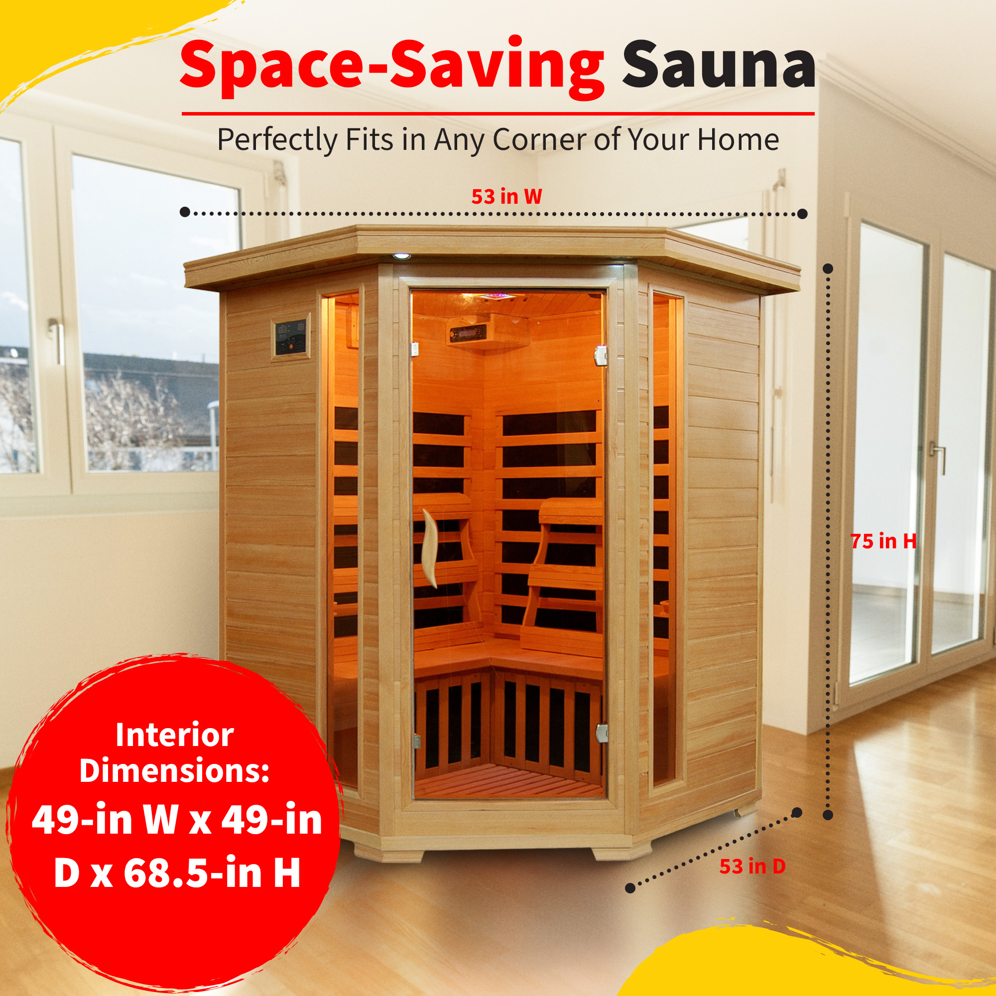 Santa Fe 3-Person Hemlock Corner Infrared Sauna with 7 Carbon Heaters | SA2412DX image 5