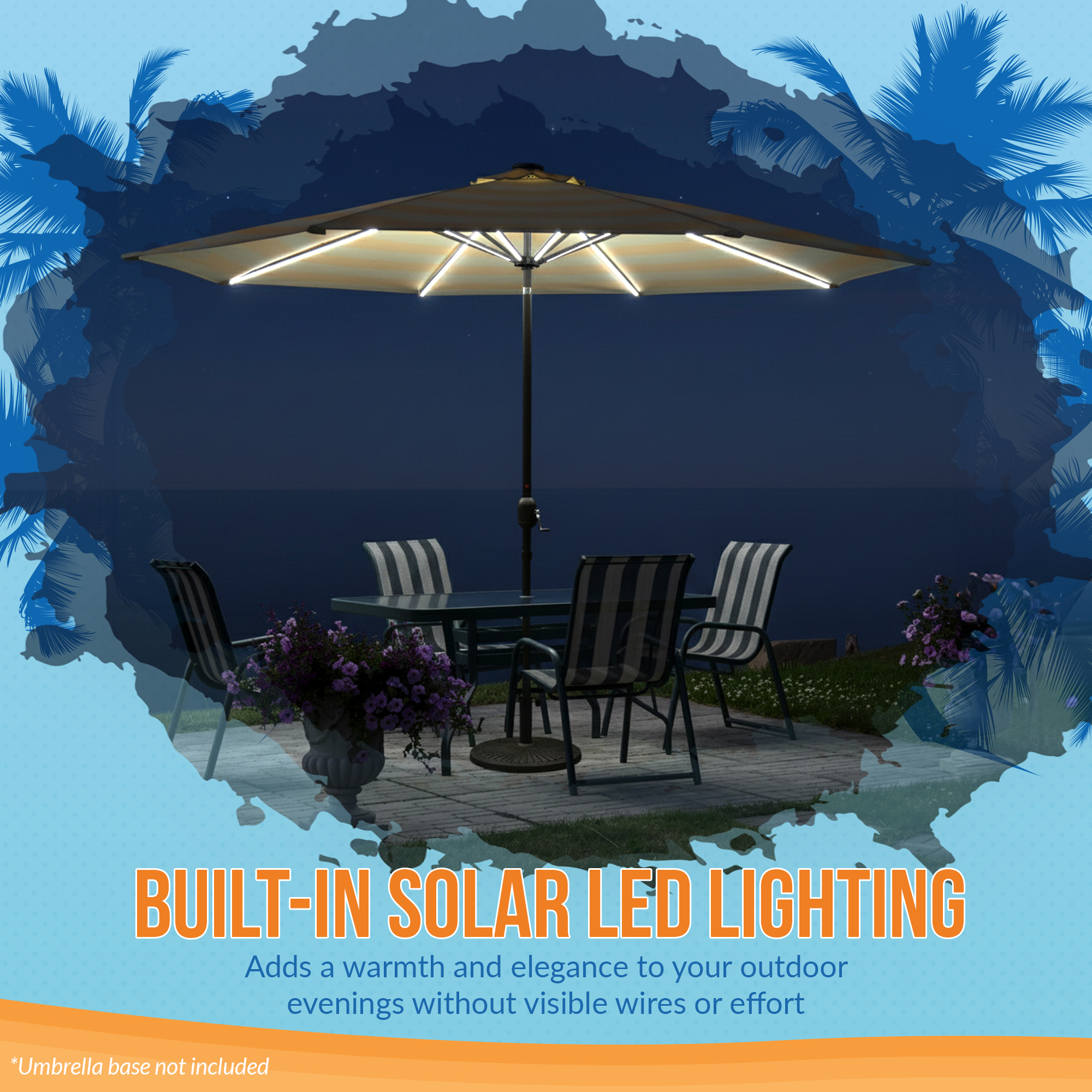 Calypso 11-ft Octagon Market Umbrella with Solar LED Lights - Champagne and Taupe Striped - Breez-Tex | NU6857 image 7