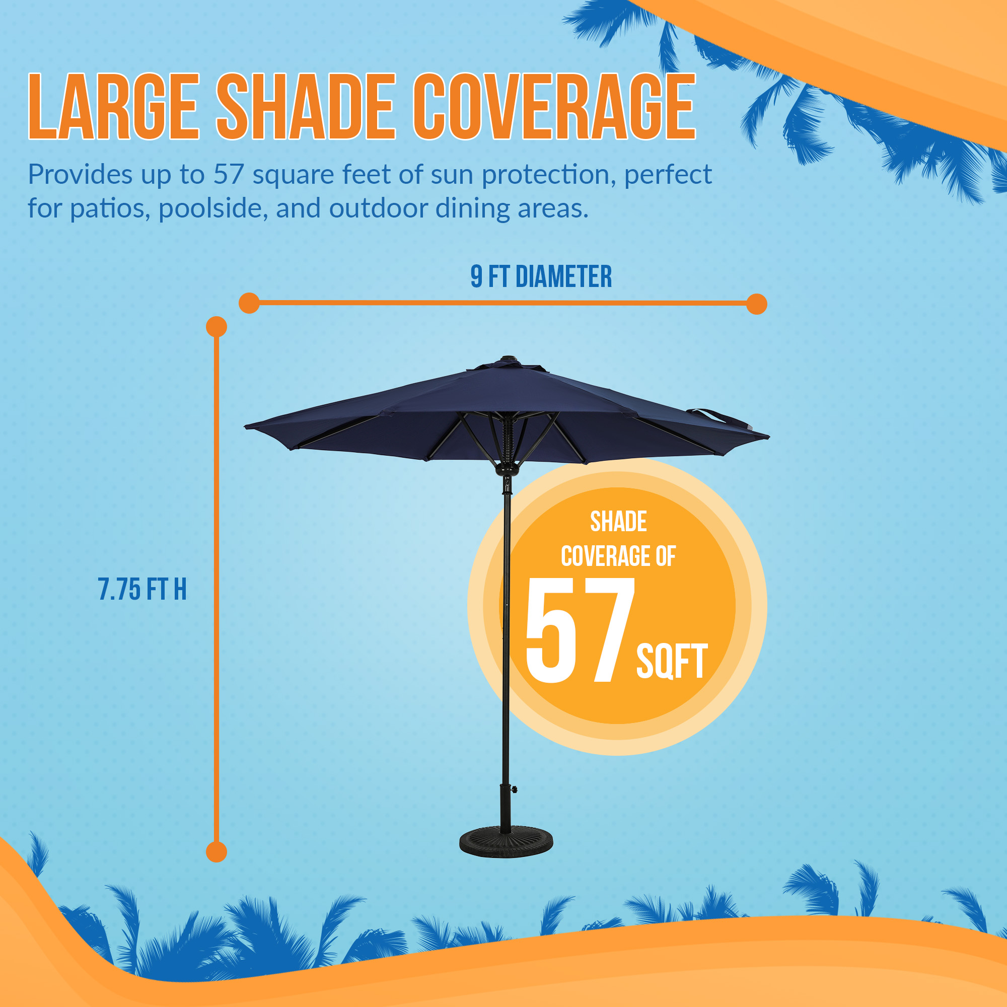 Cabo 9-ft Spring-Up Octagon Market Umbrella - Navy Blue - Breez-Tex Canopy | NU6841 image 5