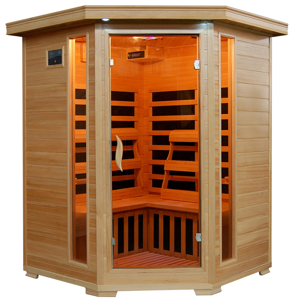 Santa Fe 3-Person Hemlock Corner Infrared Sauna with 7 Carbon Heaters | SA2412DX - product image