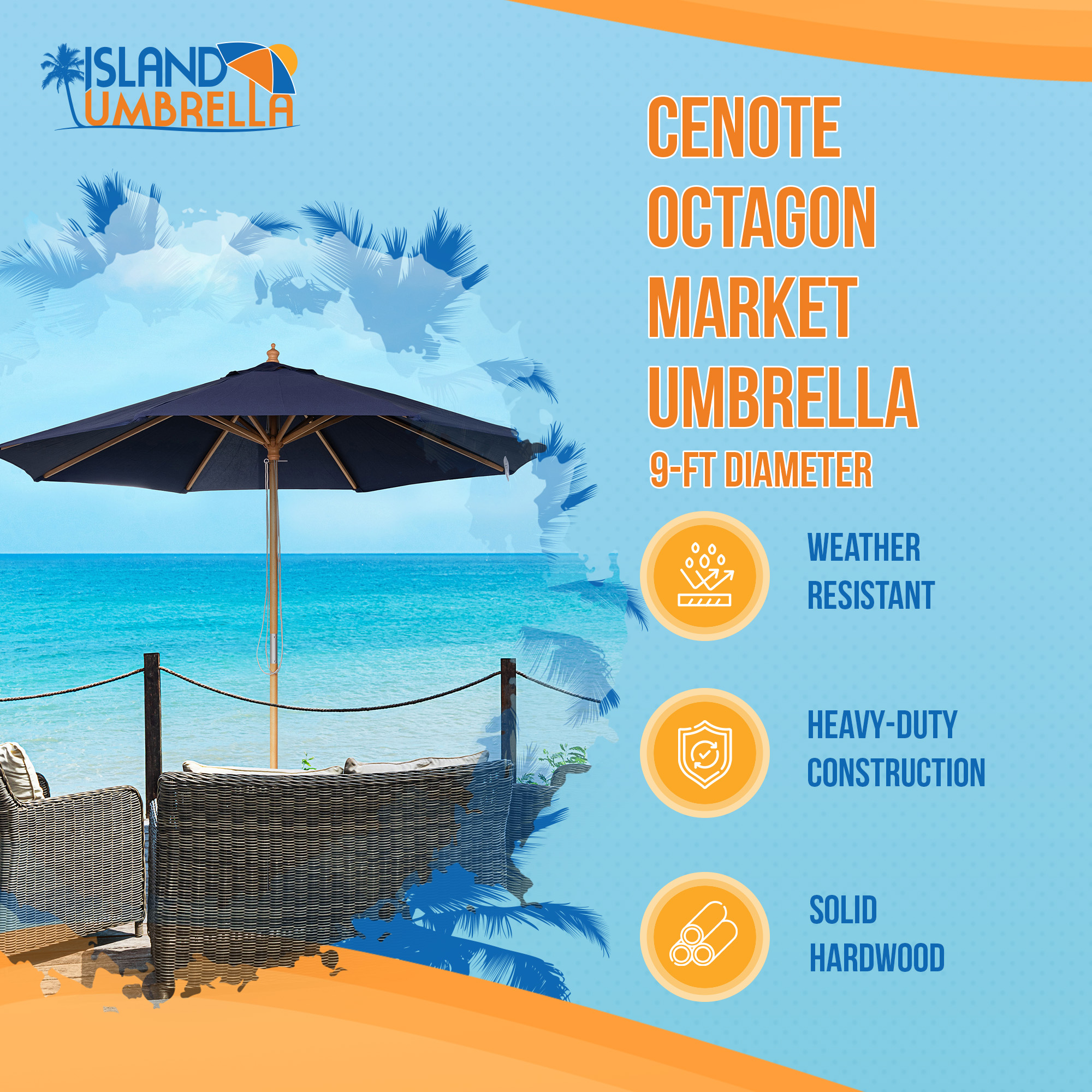 Cenote 9-ft Octagon Market Umbrella - Navy Blue - Breez-Tex Canopy | NU6852 image 3