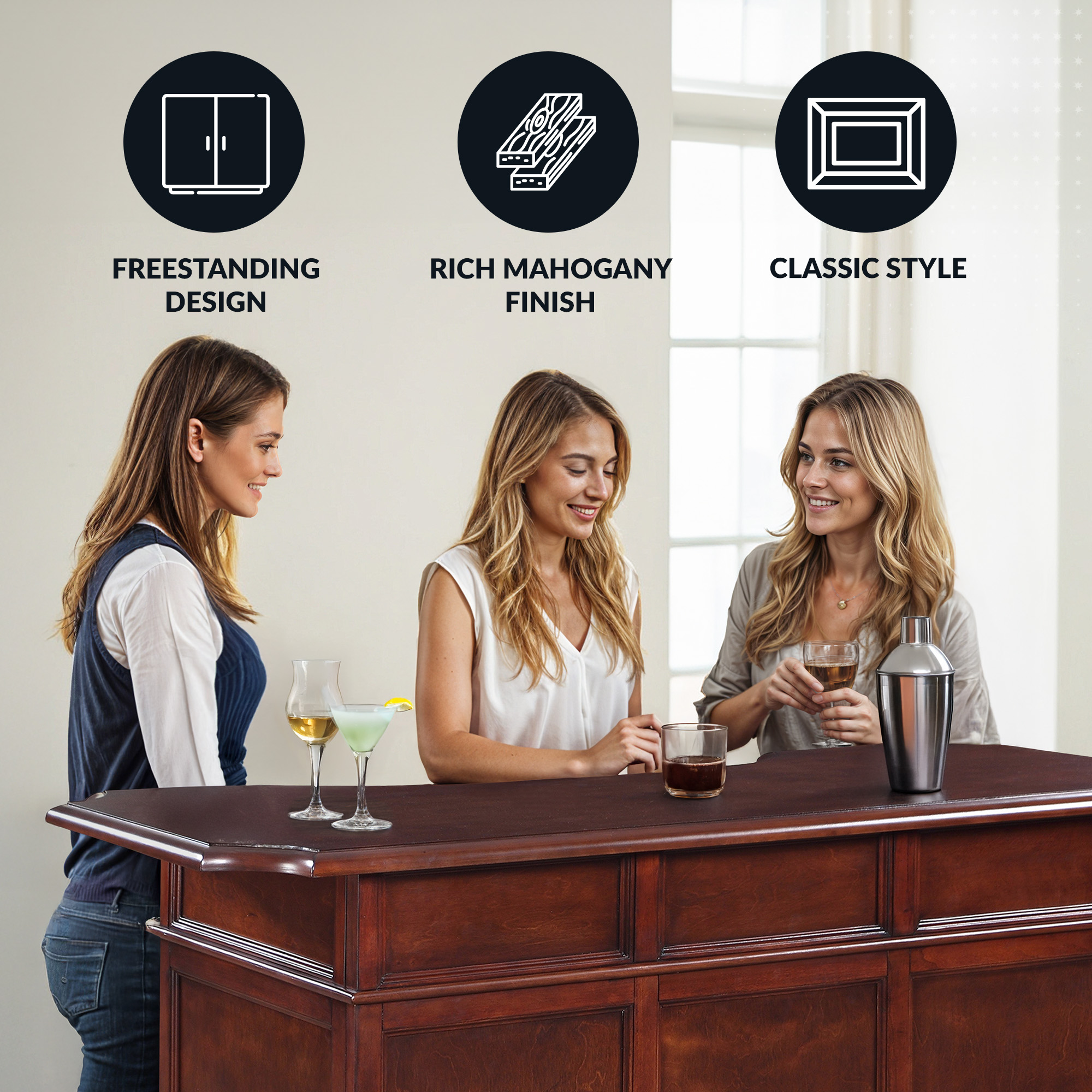 Ridgeline 60-in Hardwood Home Bar with Storage - Mahogany Finish | BG2728 image 5