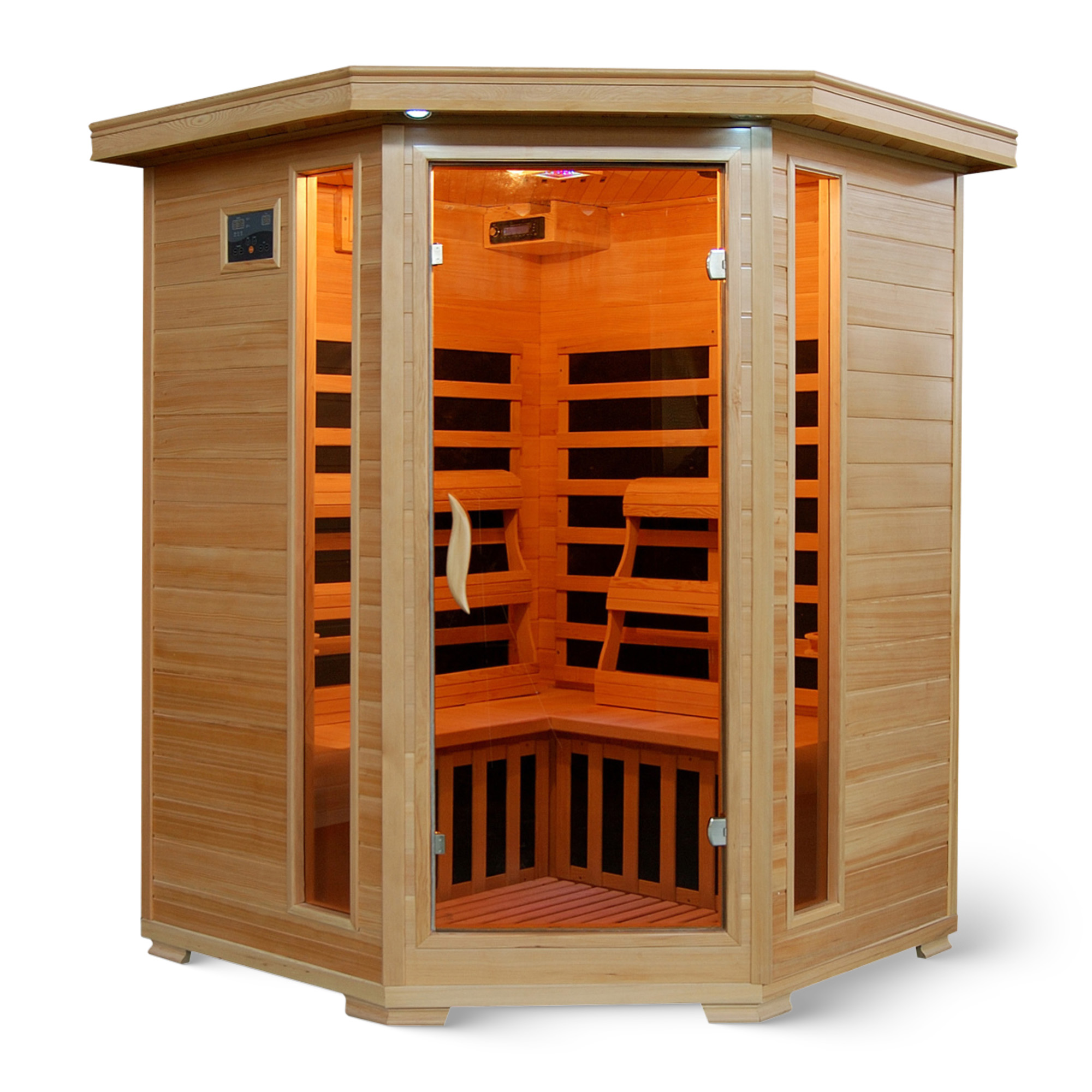Santa Fe 3-Person Hemlock Corner Infrared Sauna with 7 Carbon Heaters | SA2412DX image 2