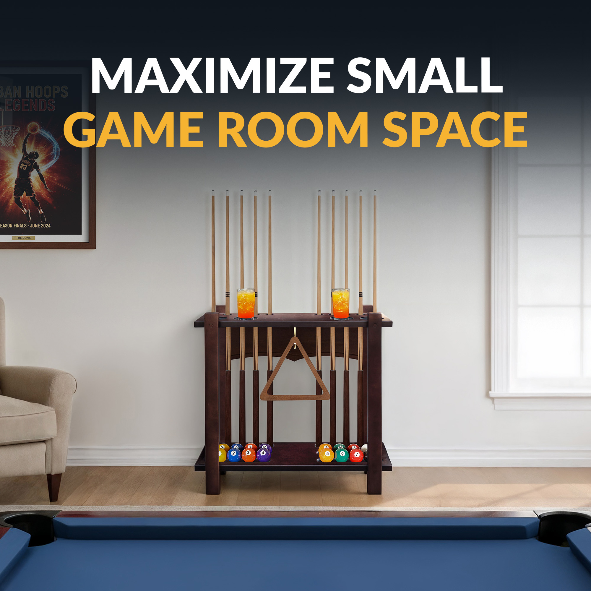 Classic 28-in Floor Billiard Cue Rack - Mahogany Finish | BG2567M image 3