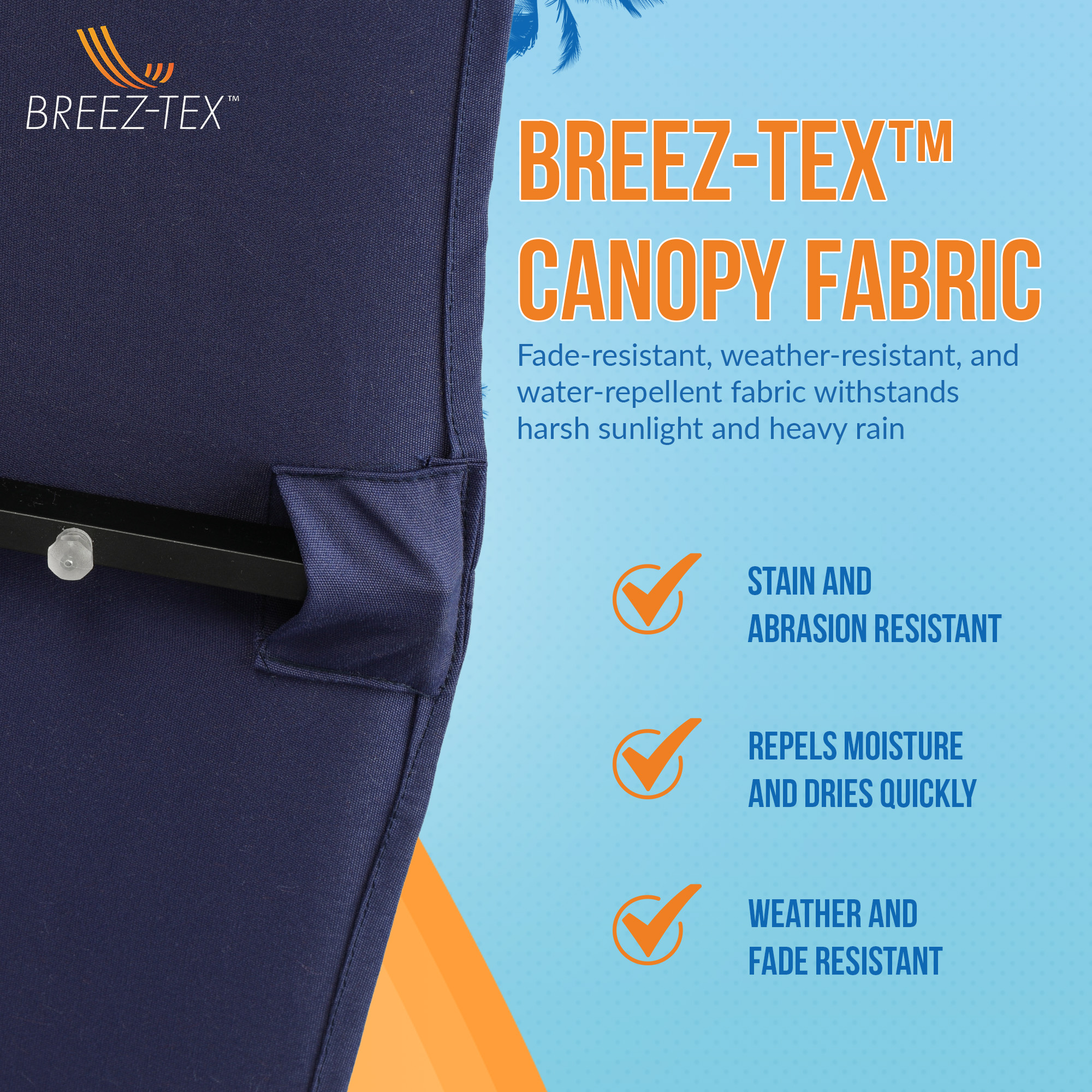 Nassau 6.5-ft x 10-ft Rectangular Market Umbrella with LED Lights - Navy Blue - Breez-Tex Canopy | NU6865 image 7