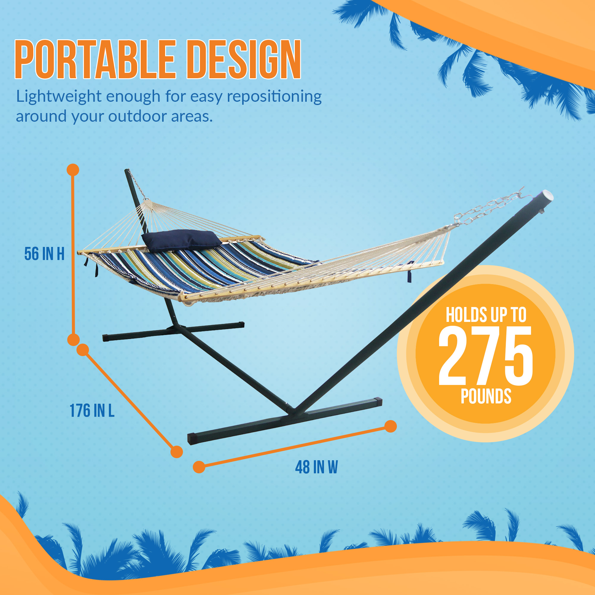 15' Outdoor Leisure Hammock Set - Blue Stripe | NU3110 image 5