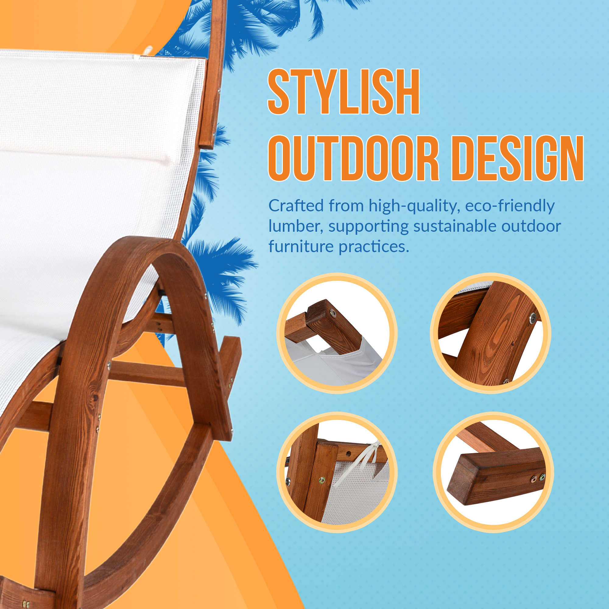 Bentwood Breeze Wood Frame Dual Rocking Lounger With Canopy | NU6903 image 7