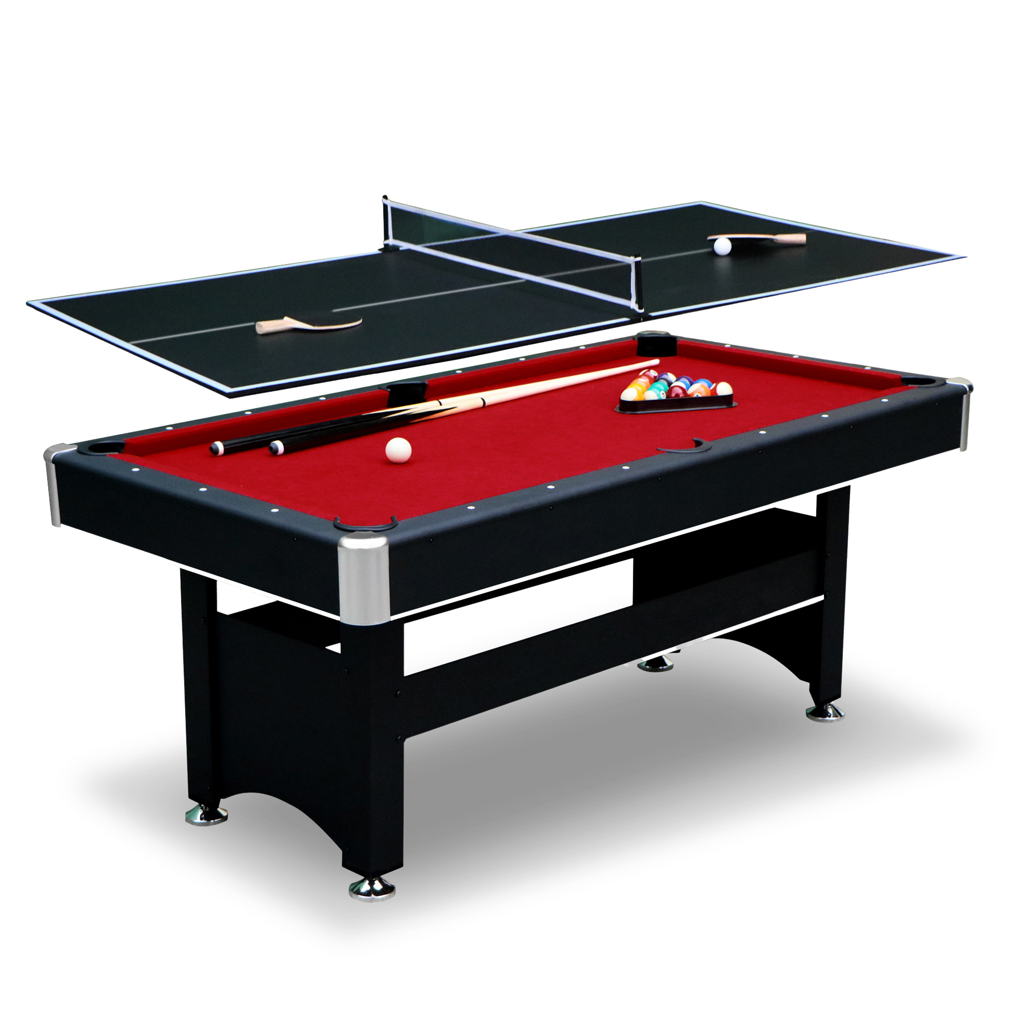 Spartan 6-ft Pool Table with Table Tennis Top - Black with Red Felt | BG50310M - product image