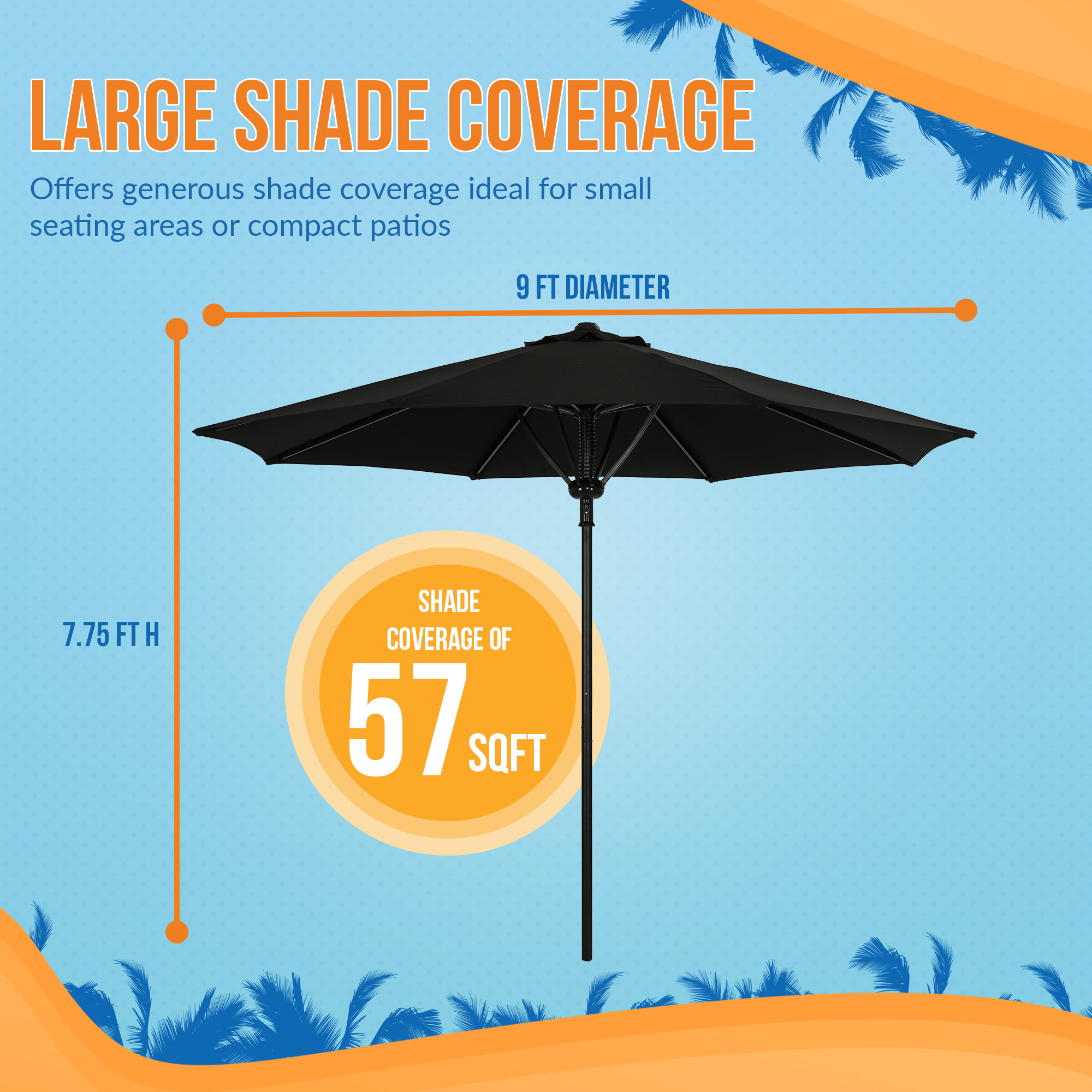 Cabo 9-ft Spring-Up Octagon Market Umbrella - Black - Breez-Tex Canopy | NU6839 image 5