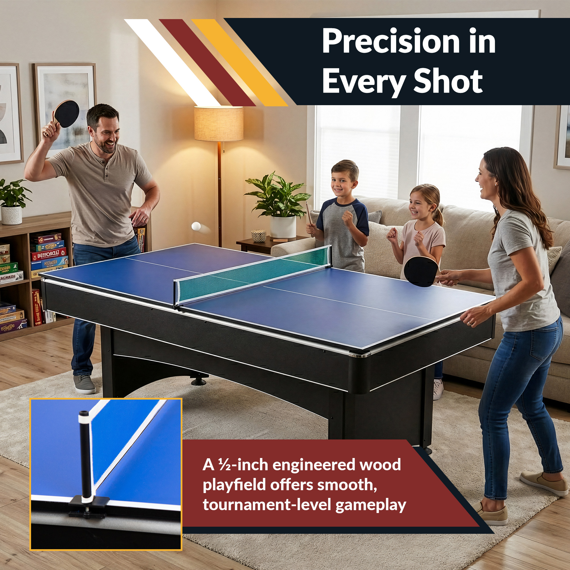 Maverick 7-ft Pool Table with Table Tennis Top - Black with Red Felt | BG1023 image 6