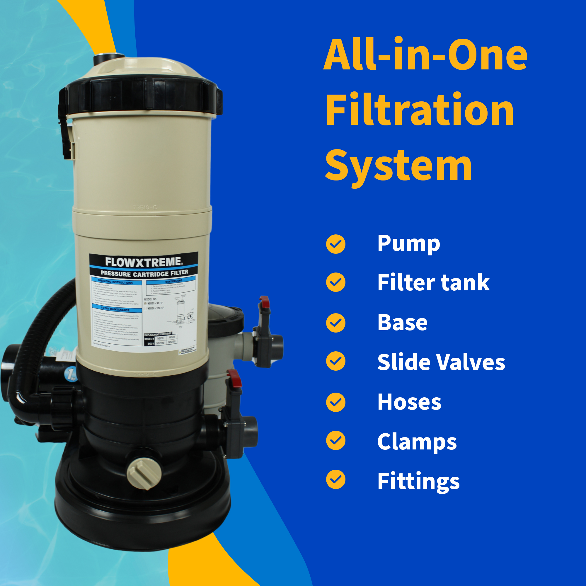 FlowExtreme 90 SF Cartridge Filter System with 1 HP Pump for Above Ground Pools | NE635 image 8