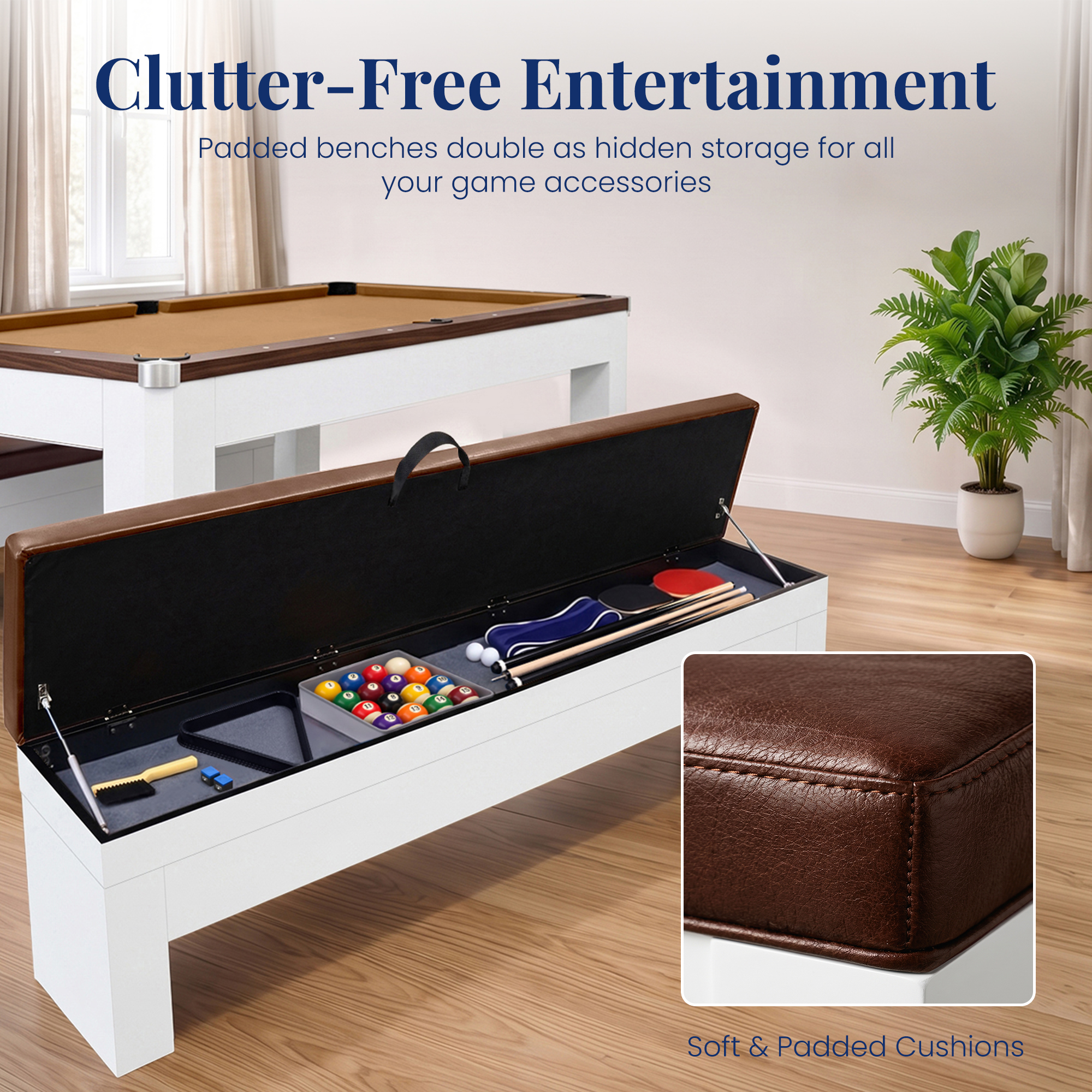 Newport II 7-ft Pool Table Combo Set with Benches - White with Camel Felt | BG50378 image 6