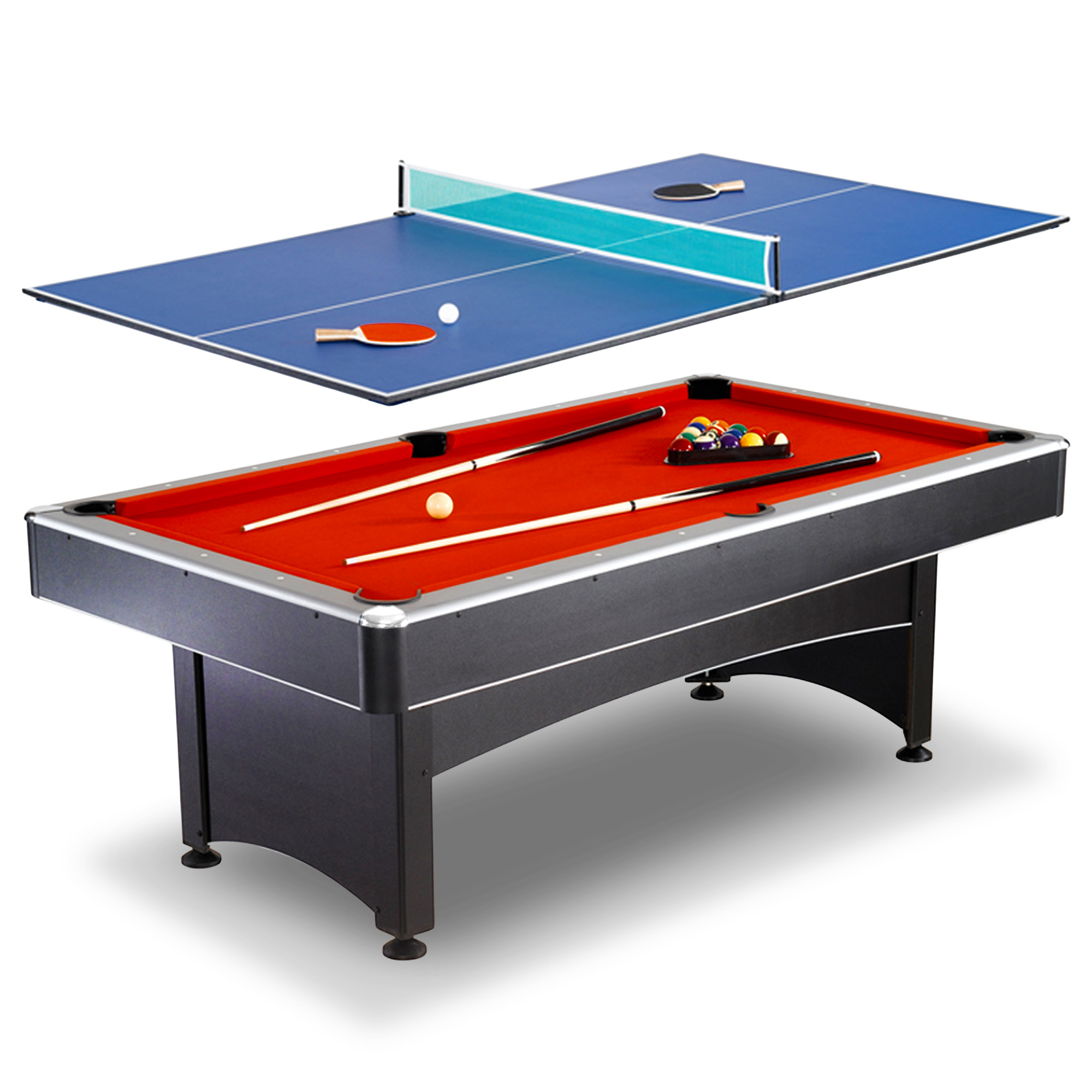 Maverick 7-ft Pool Table with Table Tennis Top - Black with Red Felt | BG1023 image 2