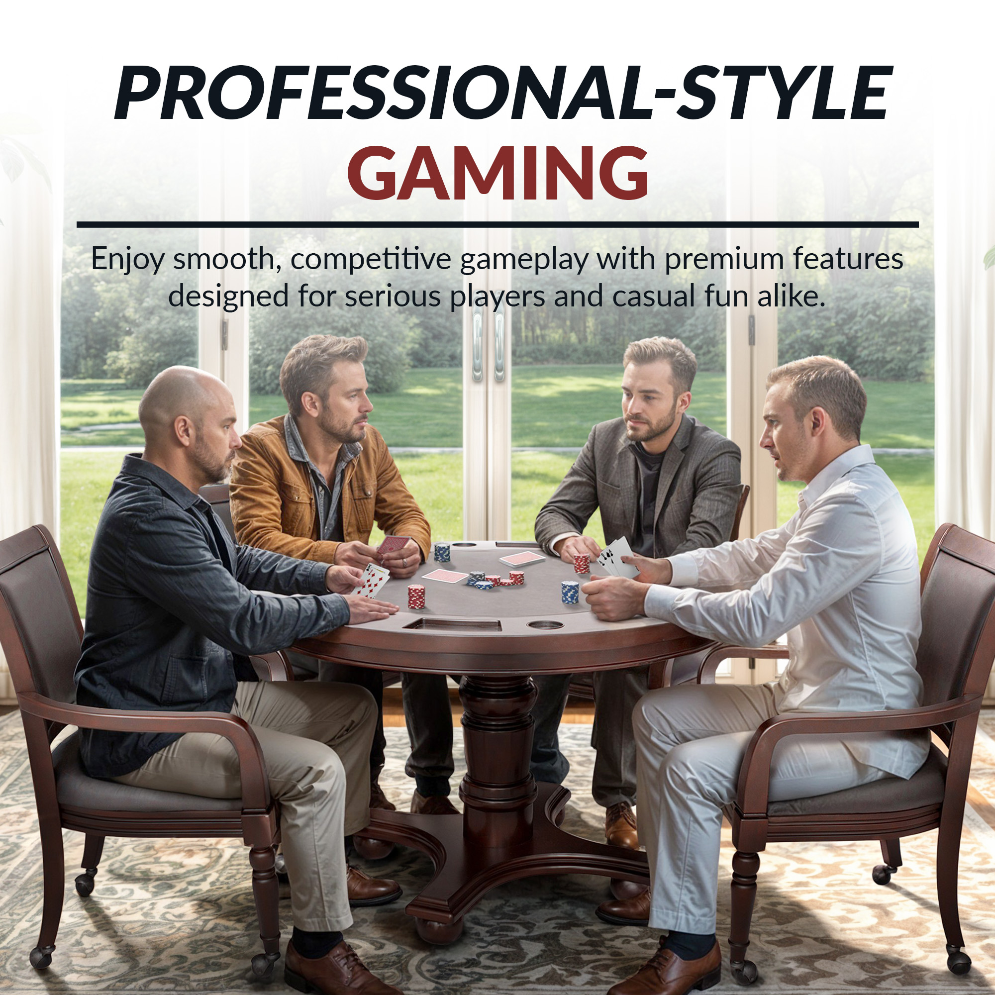 Bridgeport 48-in Poker Table and Dining Top with 4 Arm Chairs - Walnut Finish | BG2348W image 8