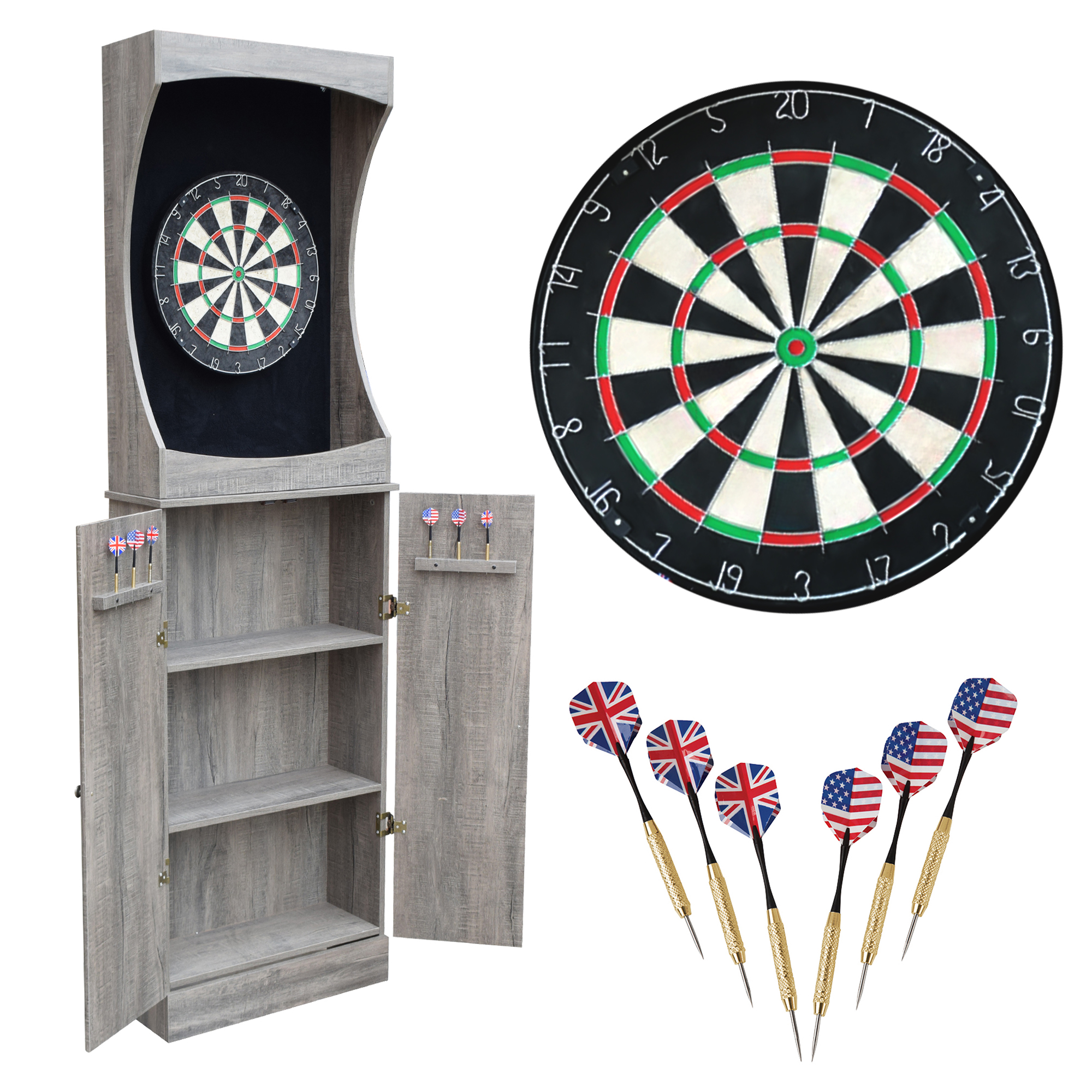 Westwood Bristle Dartboard and 84-in Free-Standing Cabinet - Rustic Gray | BG50367 image 2