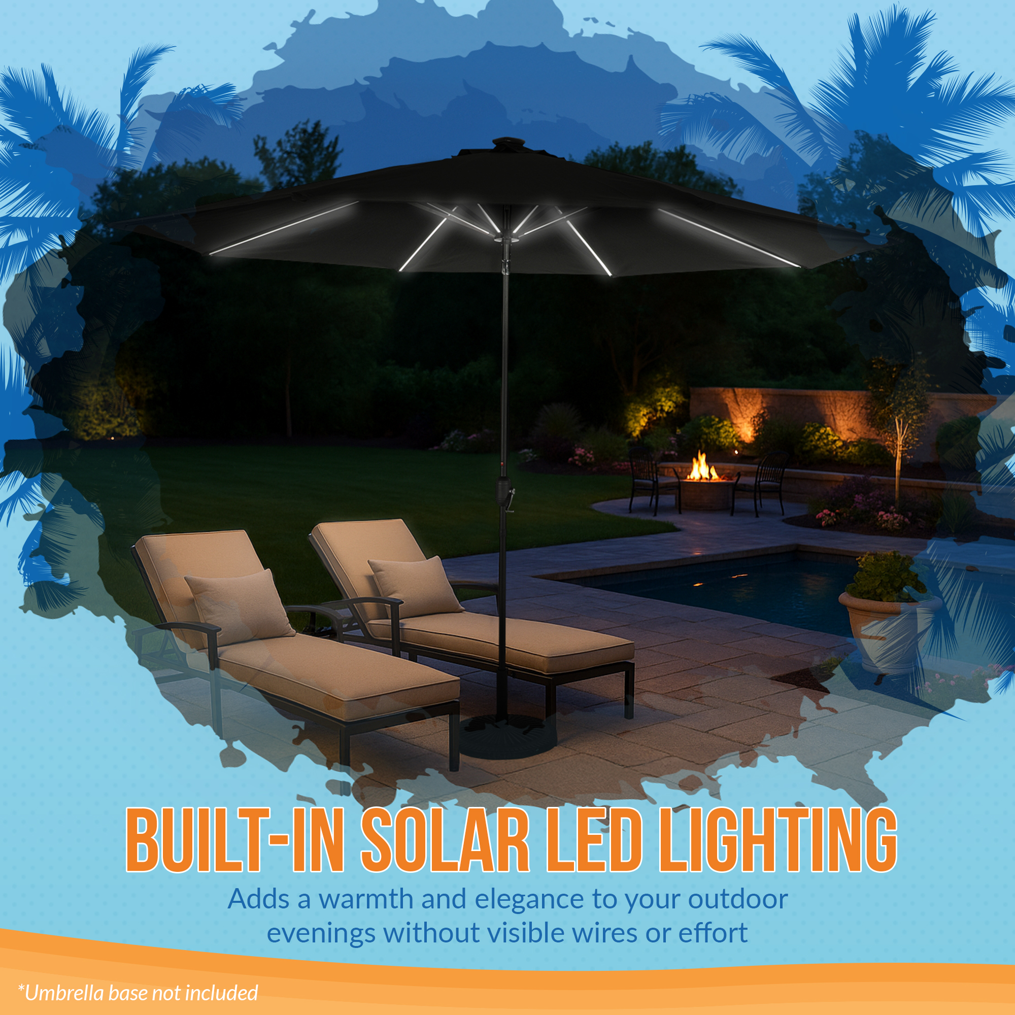 Calypso 11-ft Octagon Market Umbrella with Solar LED Lights - Black - Breez-Tex Canopy | NU6854 image 8