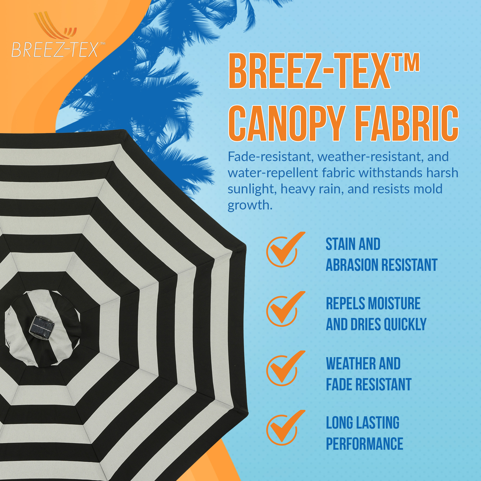 Mirage Fiesta 9-ft Octagon Market Umbrella with Solar LED Tube Lights - Black and Light Gray | NU6849 image 7