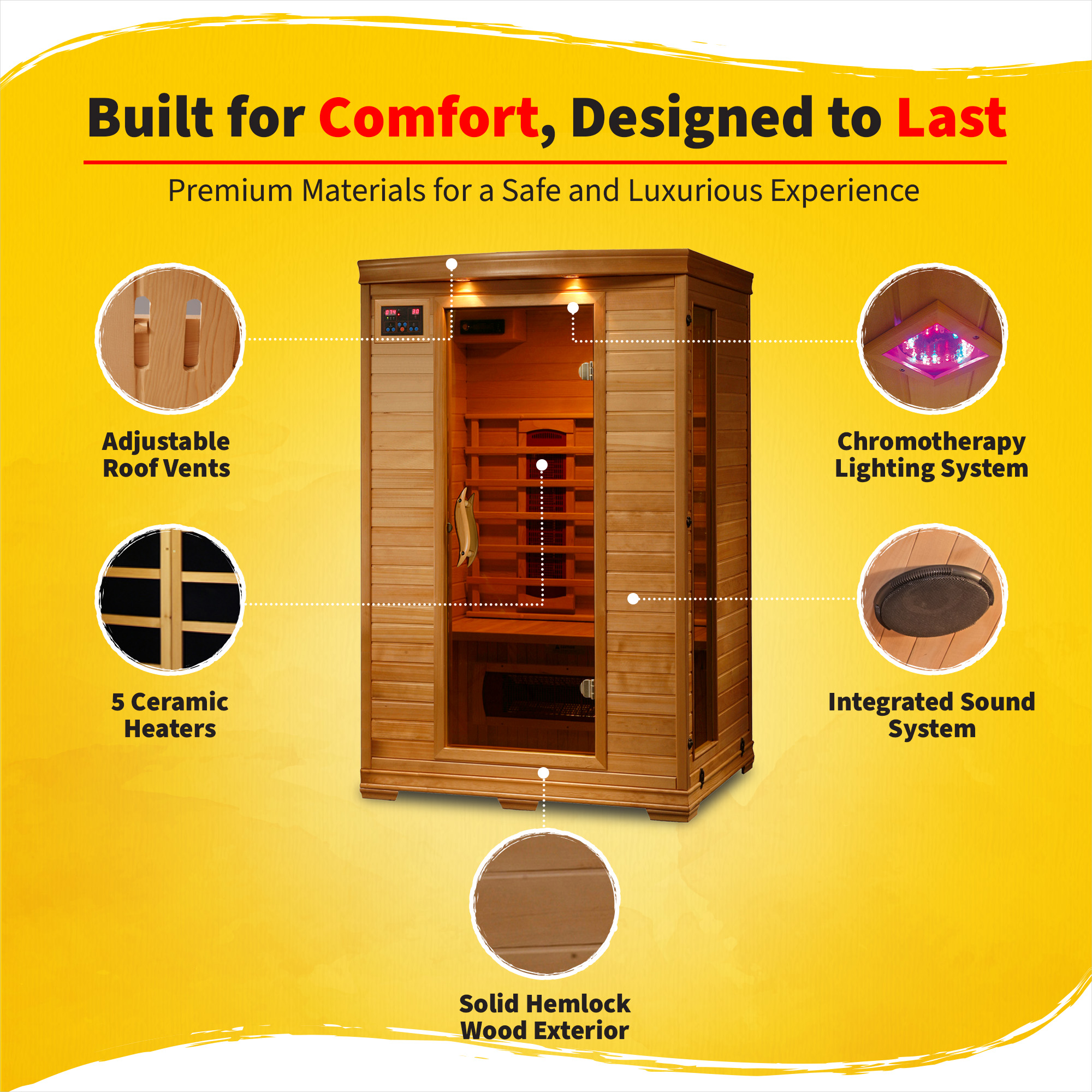 Coronado 2-Person Hemlock Infrared Sauna with 5 Ceramic Heaters | SA2406 image 4