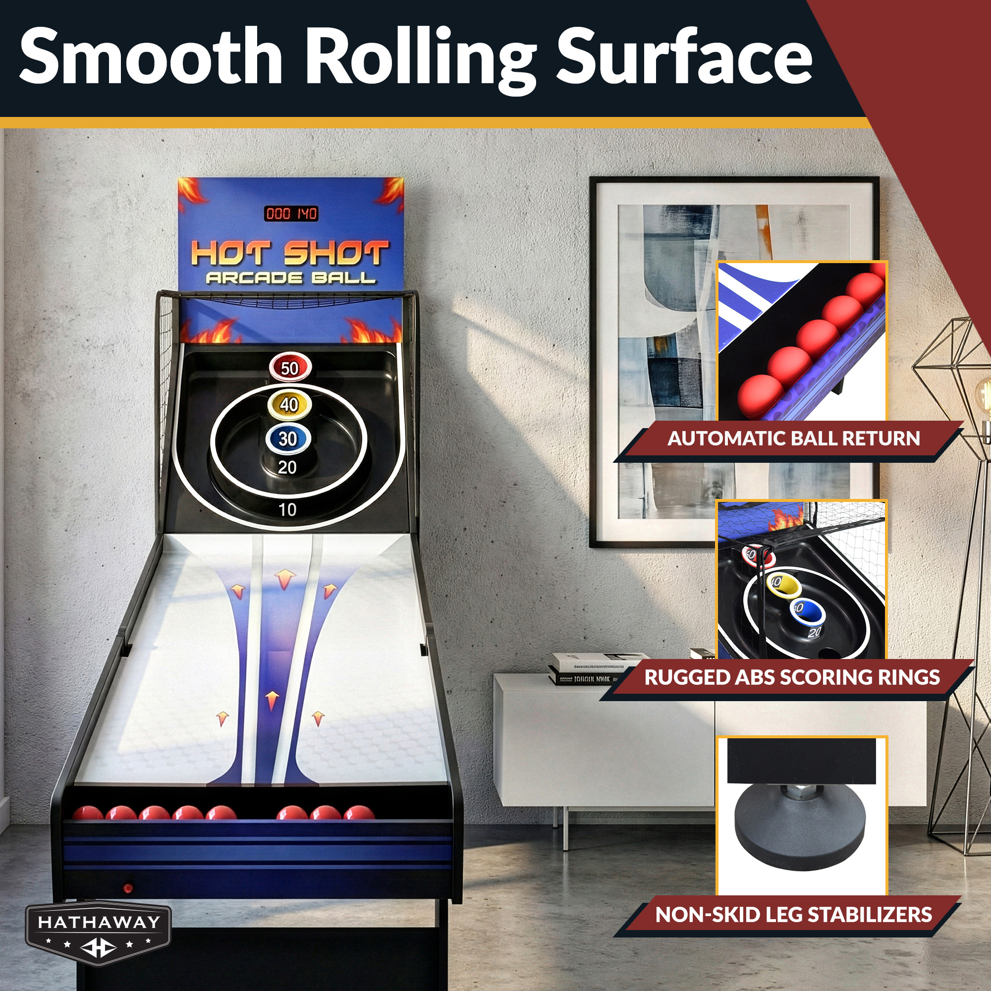 Hot Shot 8-ft Roll Hop and Score Arcade Game Table with LED Scoring | BG2015 image 5