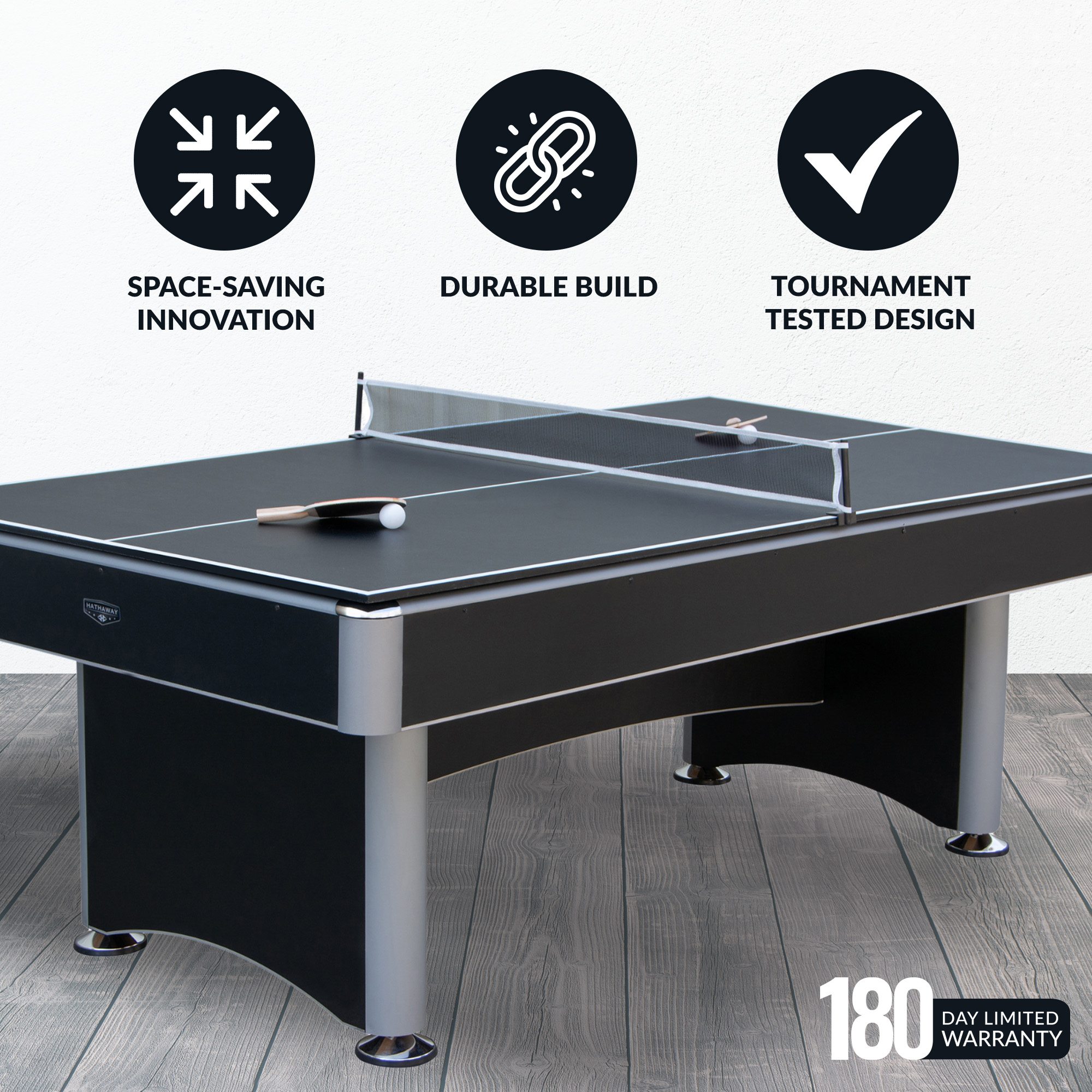 Maverick II 7-ft Pool Table with Table Tennis Top - Black with Blue Felt | BG50390 image 4