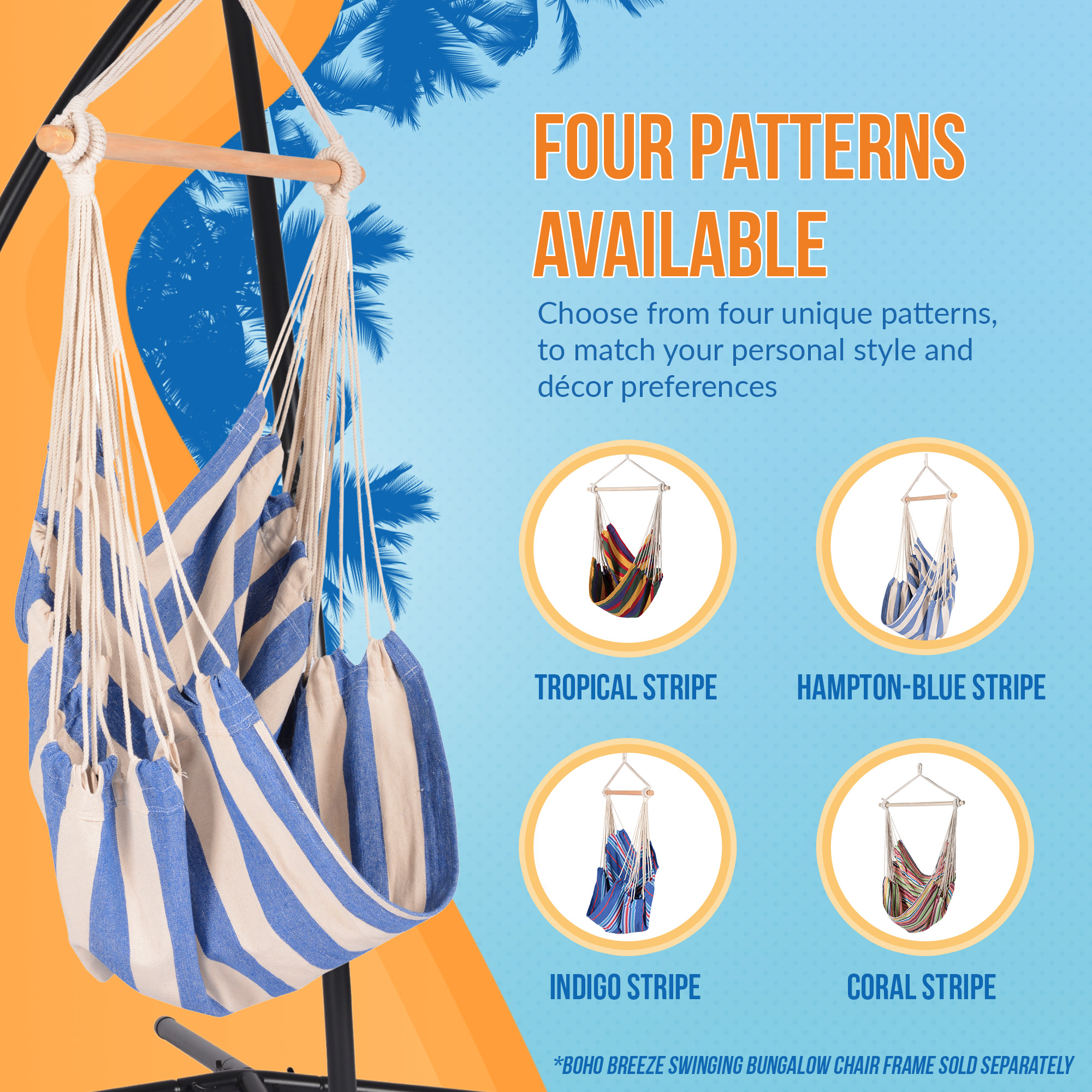 Boho Breeze Swinging Bungalow Chair - Hampton-Blue Stripe | NU6906 image 7