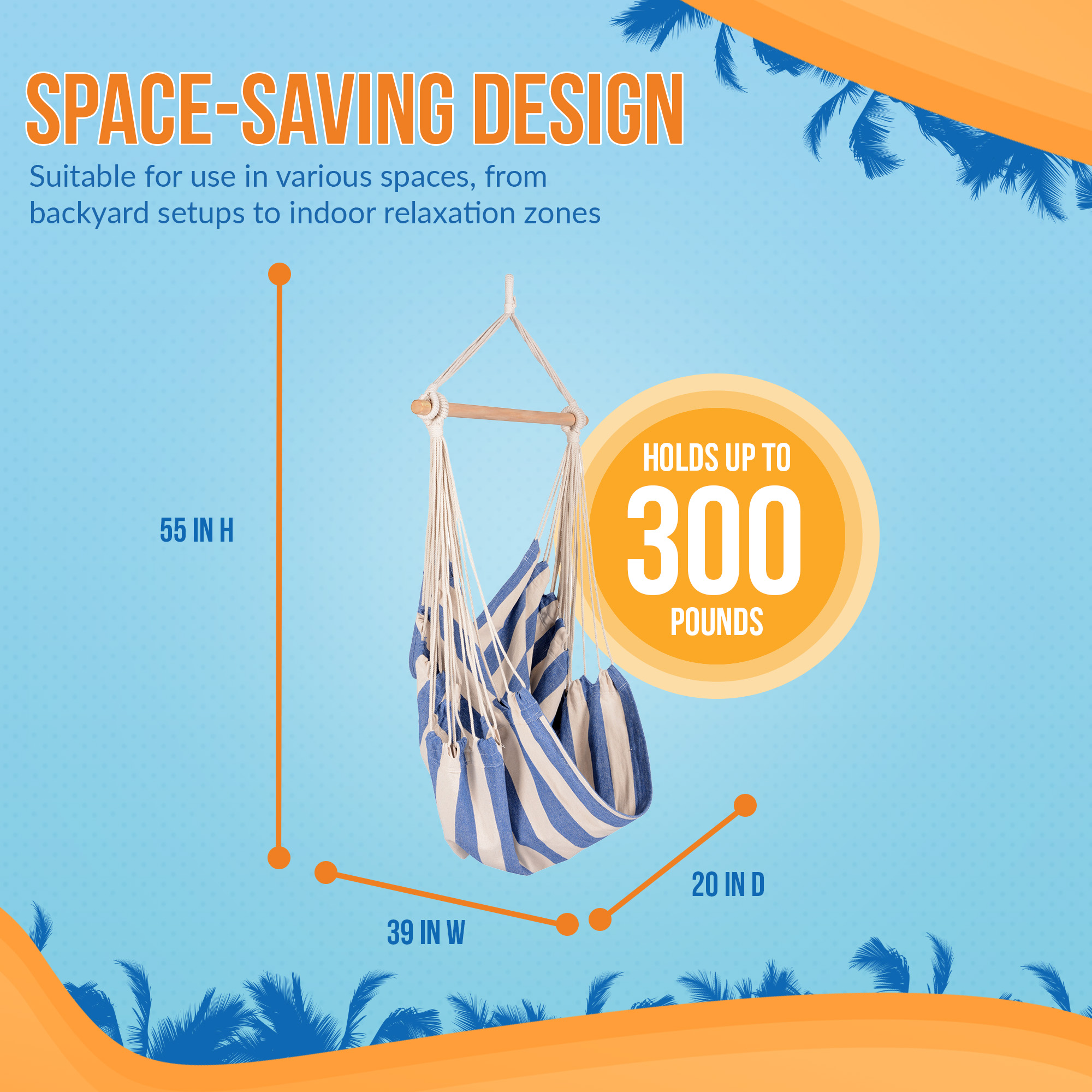Boho Breeze Swinging Bungalow Chair - Hampton-Blue Stripe | NU6906 image 5