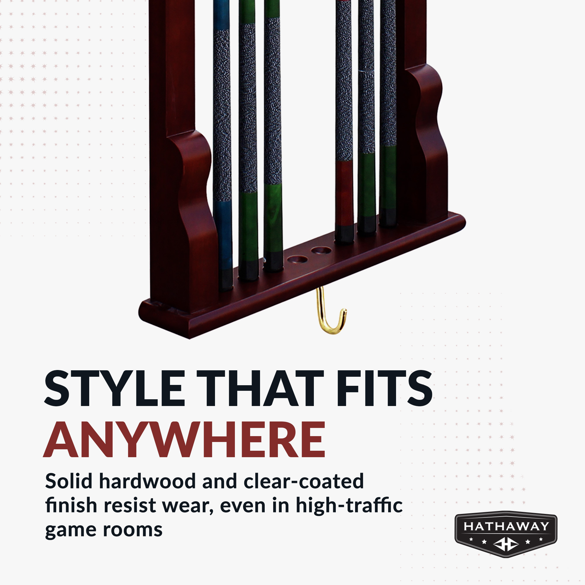 Vintage Wall Billiard Cue Rack - Mahogany Finish | BG2571M image 6