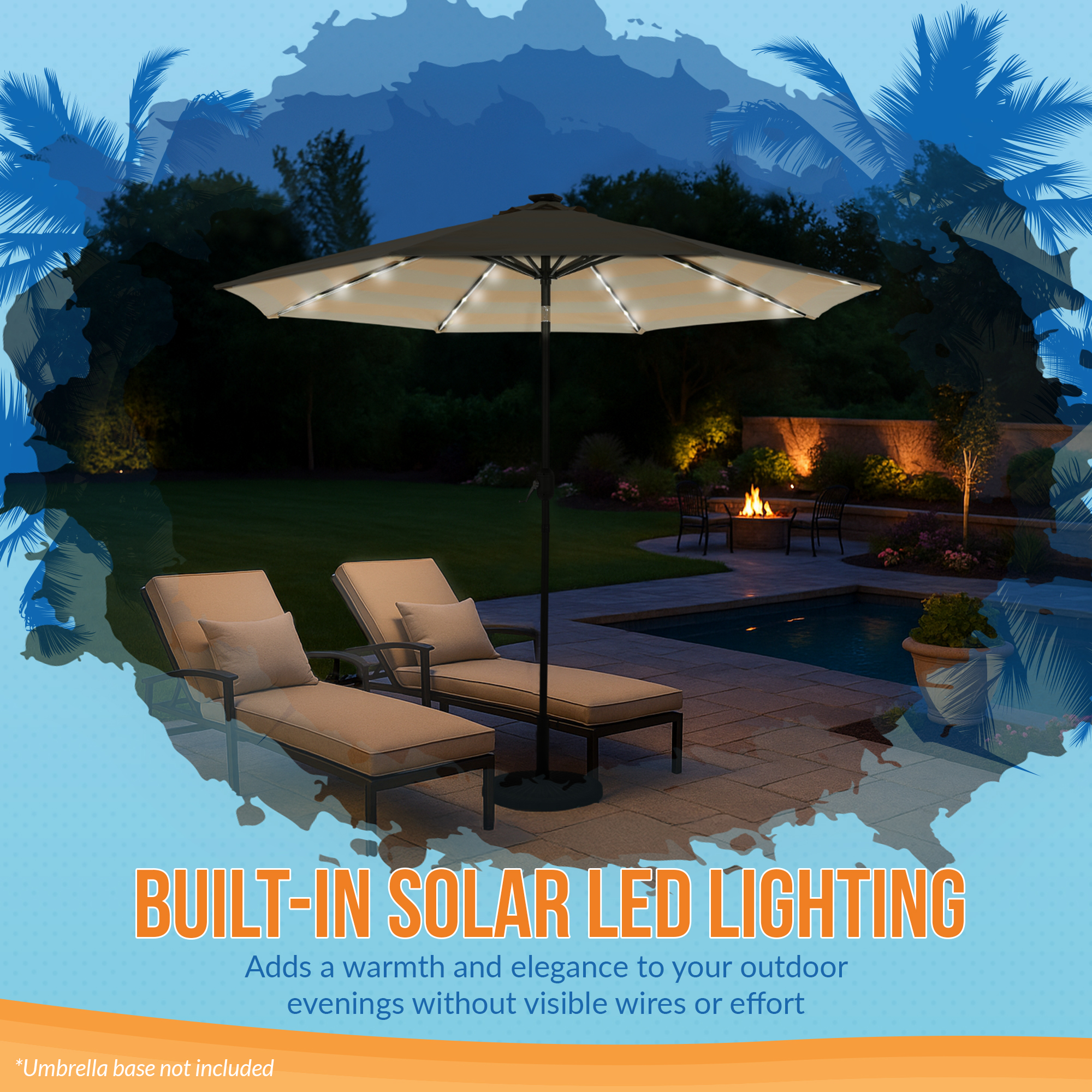 Mirage Fiesta 9-ft Octagon Market Umbrella with Solar LED Tube Lights - Champagne and Taupe | NU6850 image 8