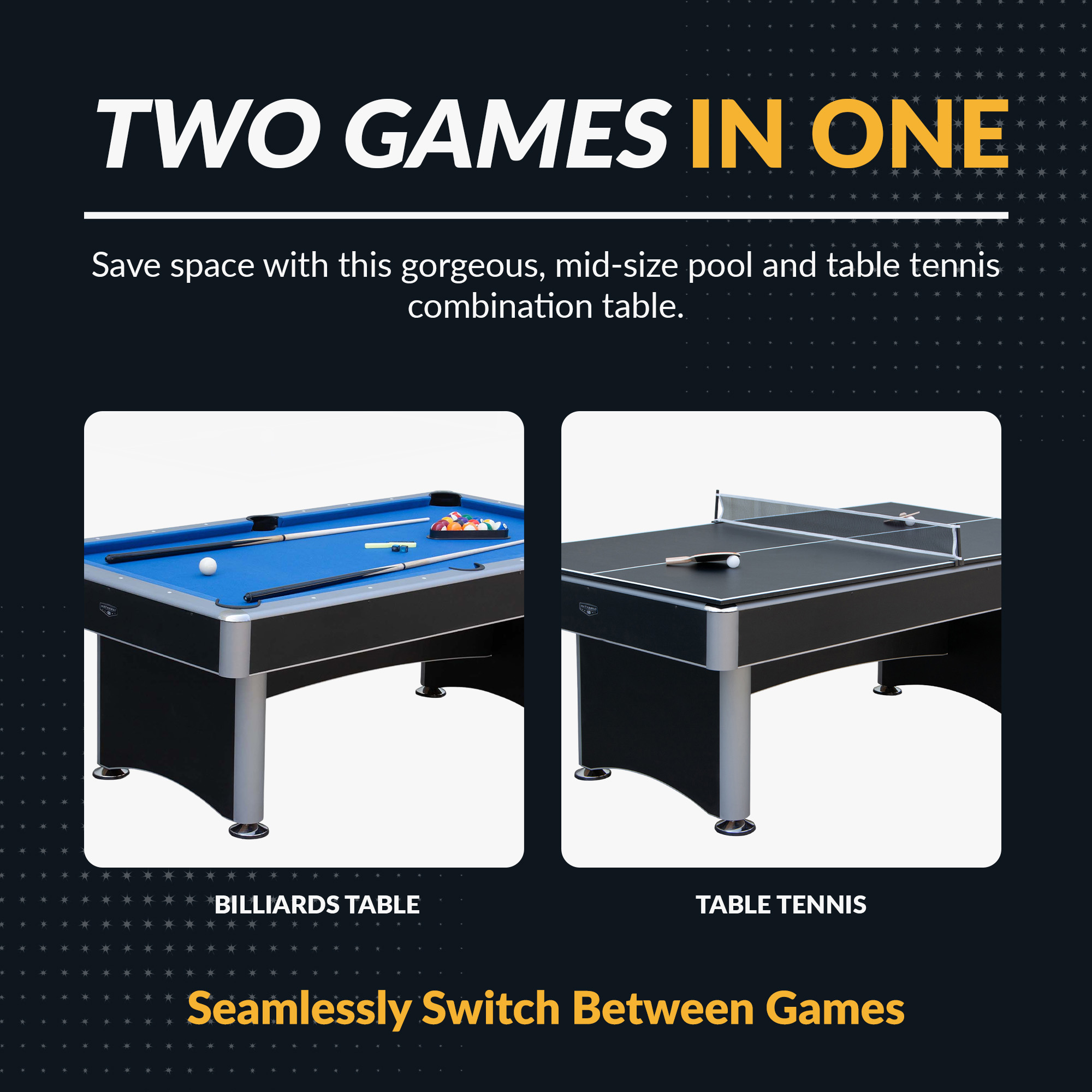 Maverick II 7-ft Pool Table with Table Tennis Top - Black with Blue Felt | BG50390 image 3