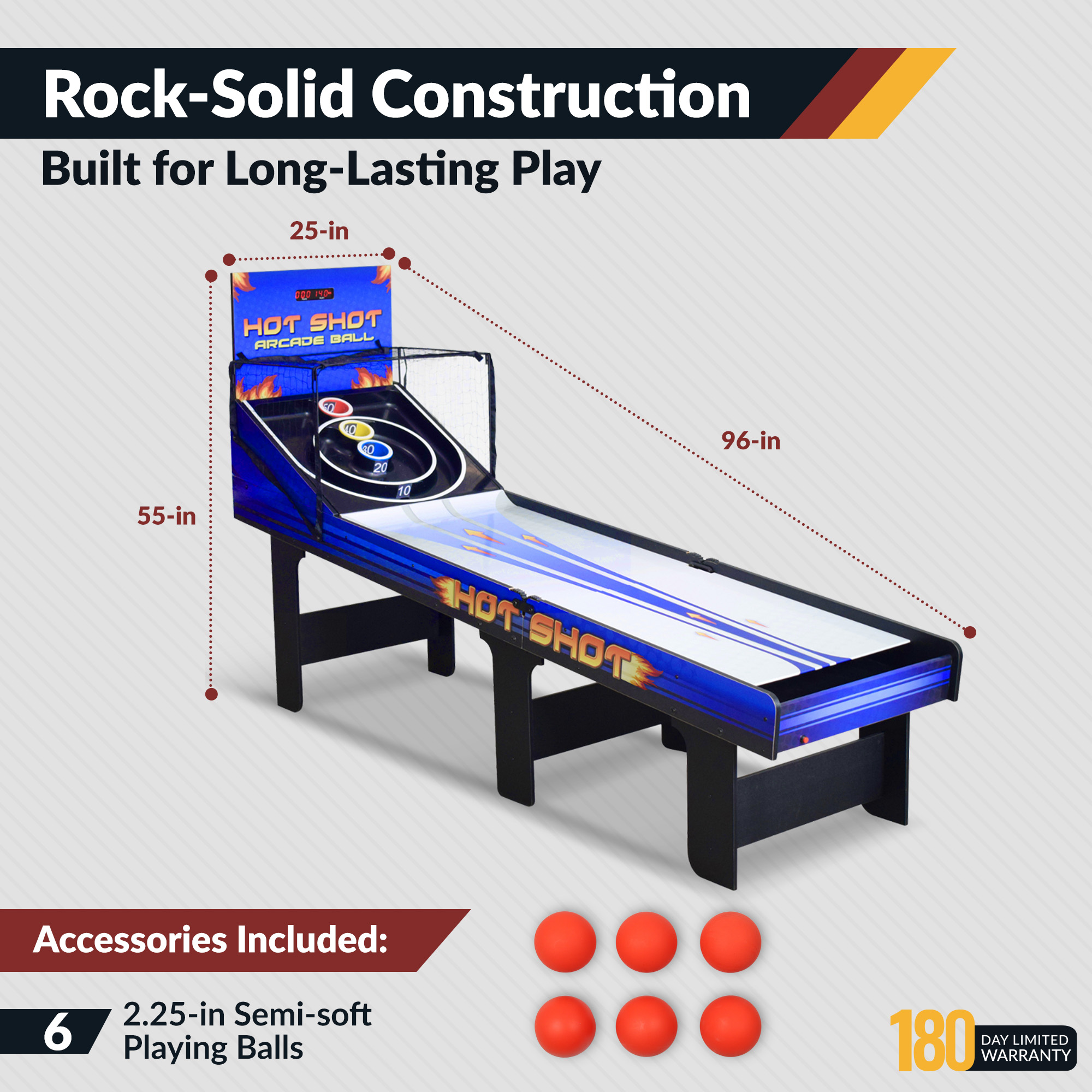 Hot Shot 8-ft Roll Hop and Score Arcade Game Table with LED Scoring | BG2015 image 4