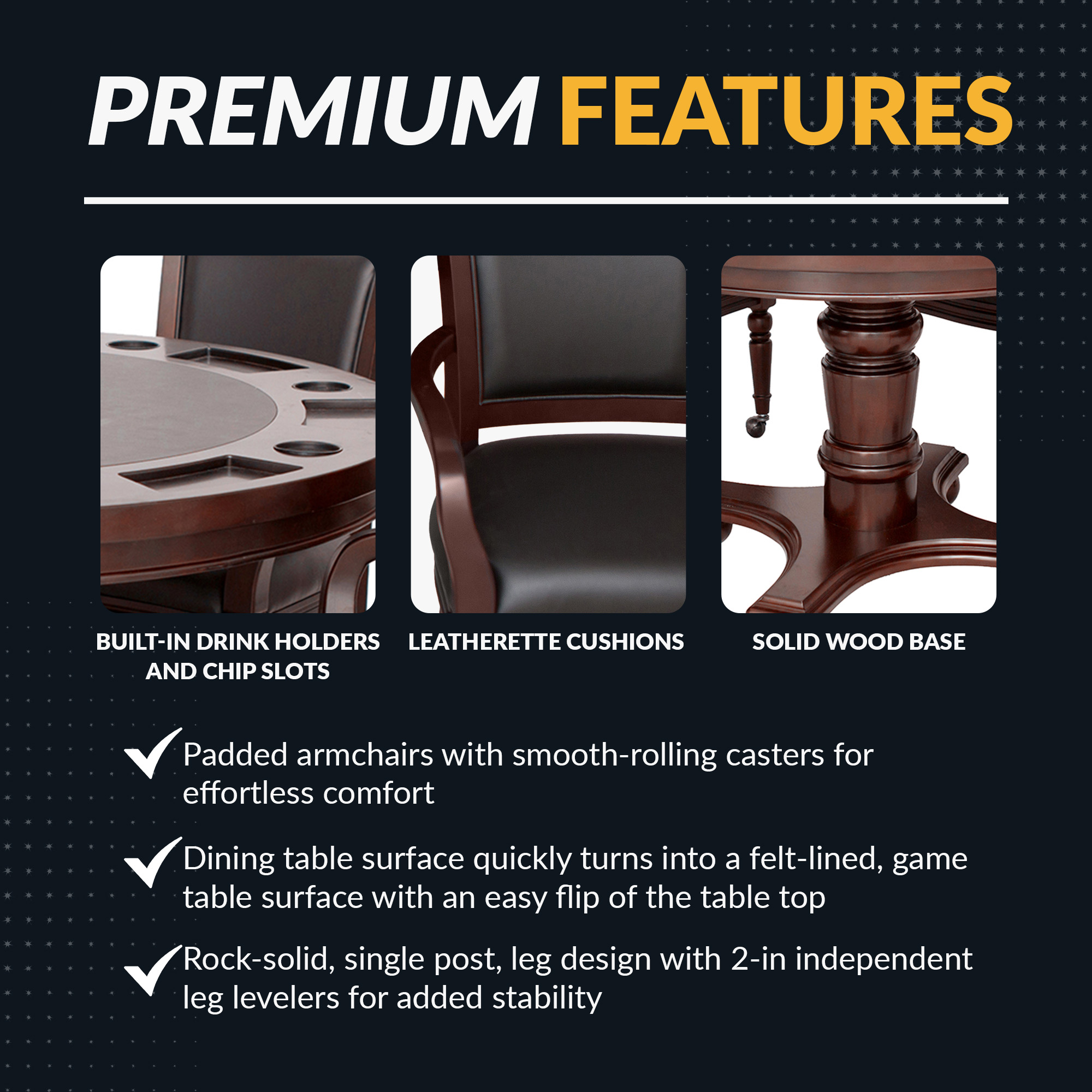Bridgeport 48-in Poker Table and Dining Top with 4 Arm Chairs - Walnut Finish | BG2348W image 6