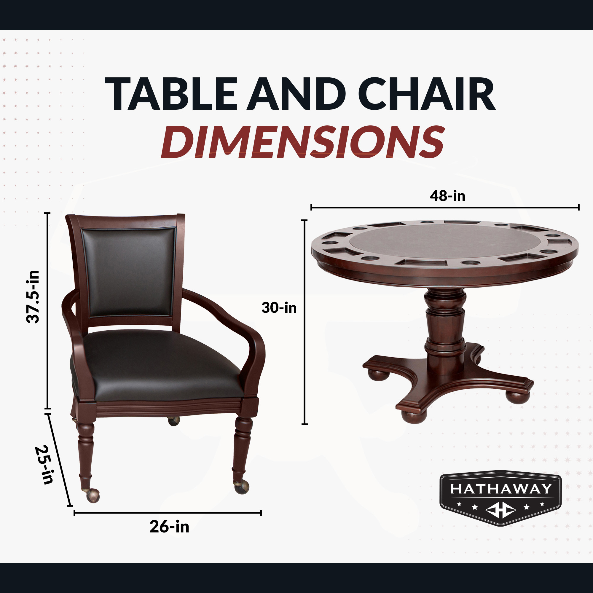 Bridgeport 48-in Poker Table and Dining Top with 4 Arm Chairs - Walnut Finish | BG2348W image 3