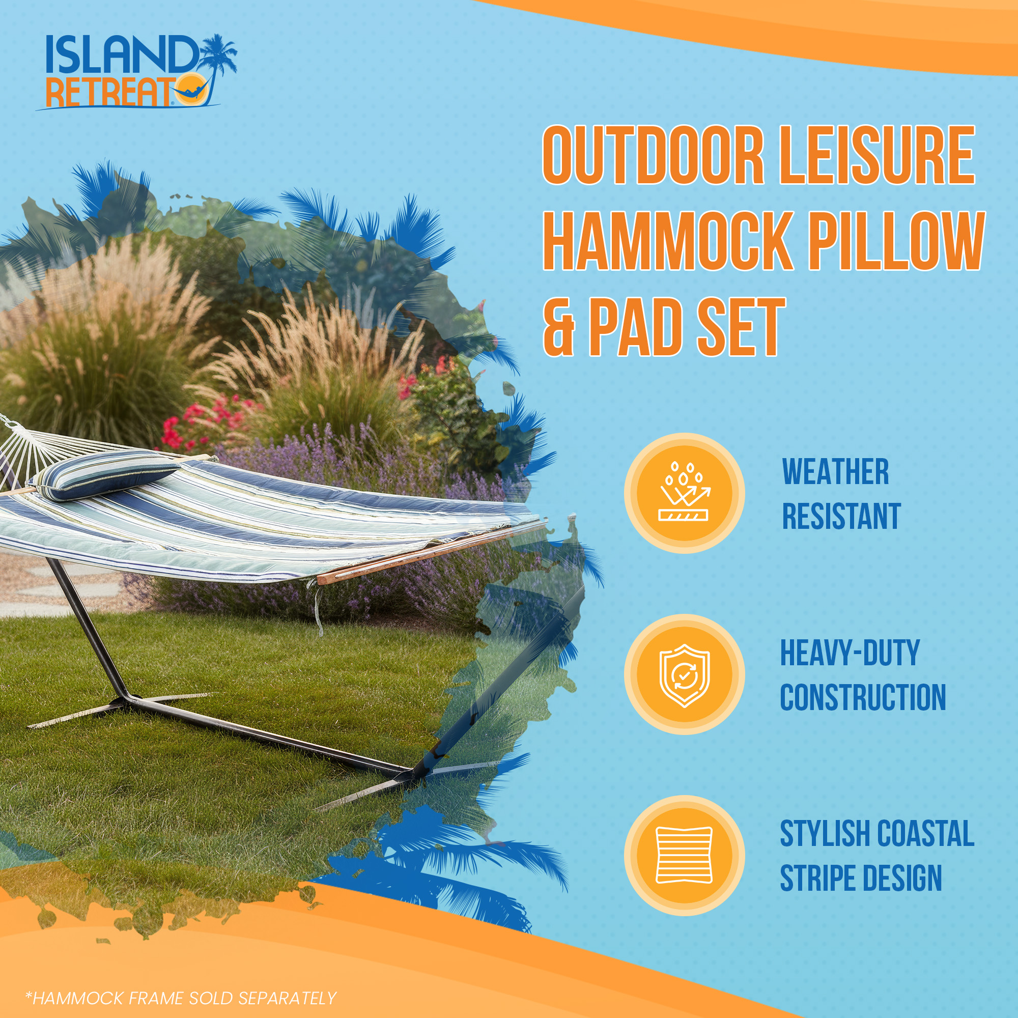 Outdoor Leisure Hammock Pillow & Pad Set - Coastal Turquoise Stripe | NU6802 image 3