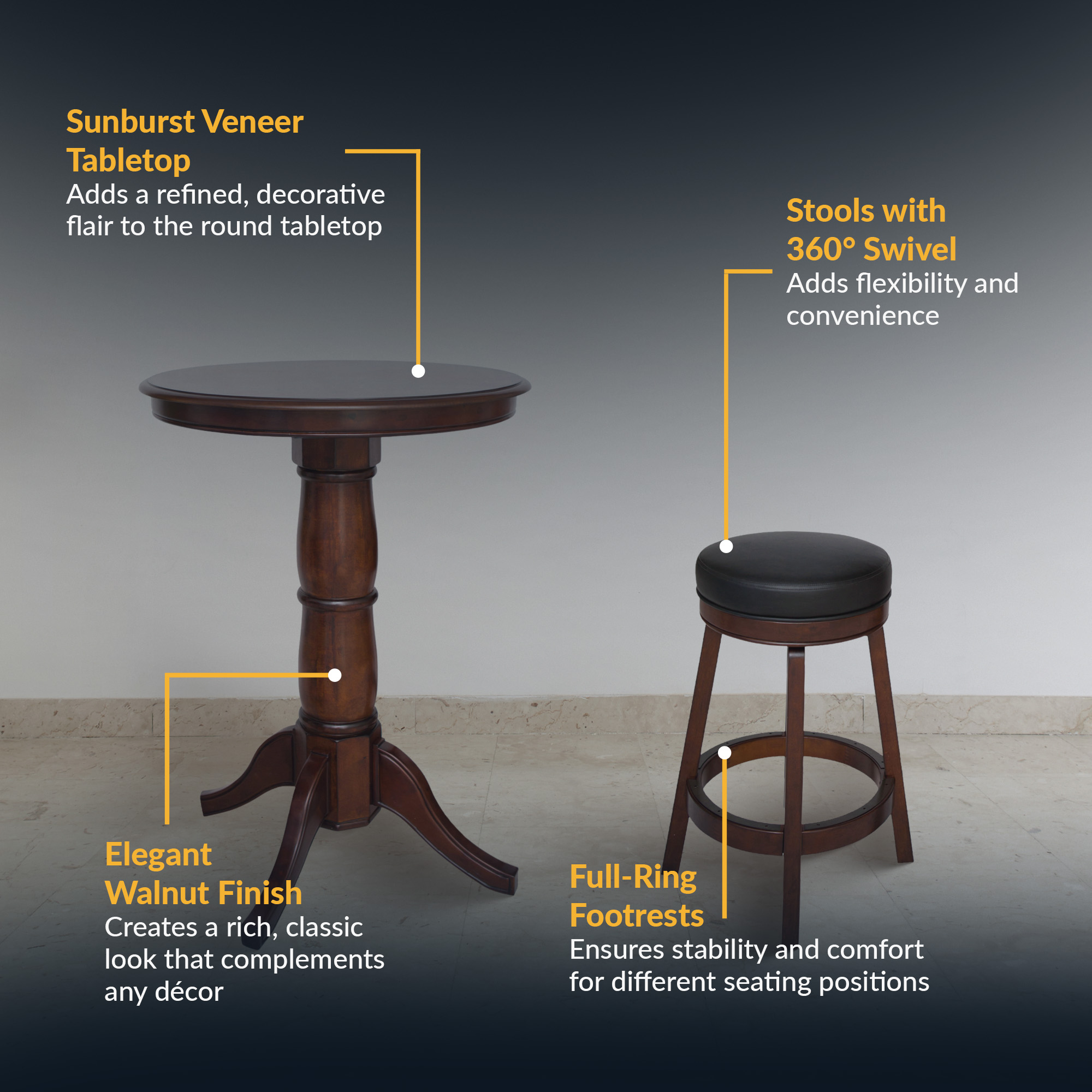 Oxford 3 Piece Hardwood Pub Table Set - Walnut Finish | BG2715W image 4
