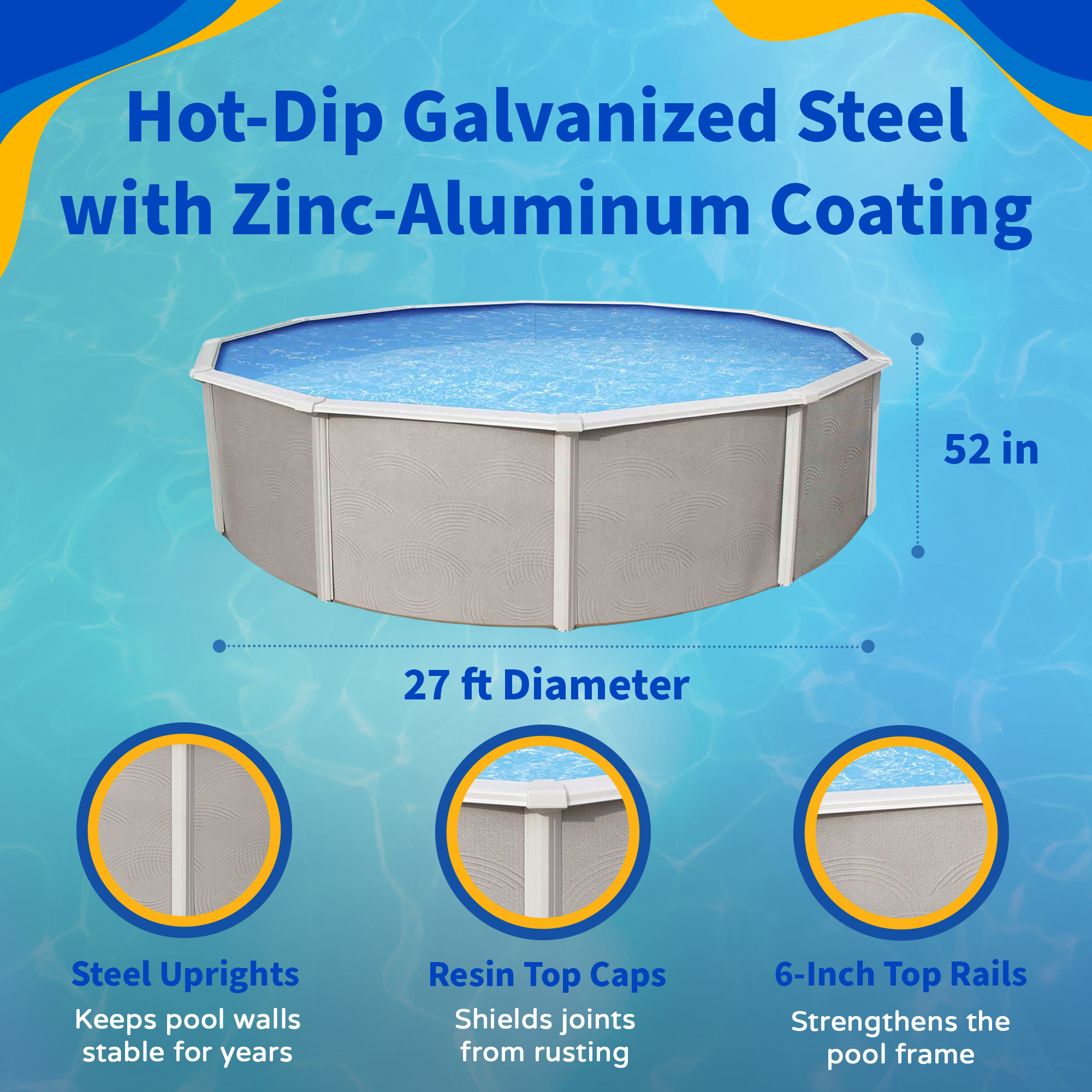 Belize 27-ft Round 52-in Deep 6-in Top Rail Swimming Pool Package | NB3035 image 4