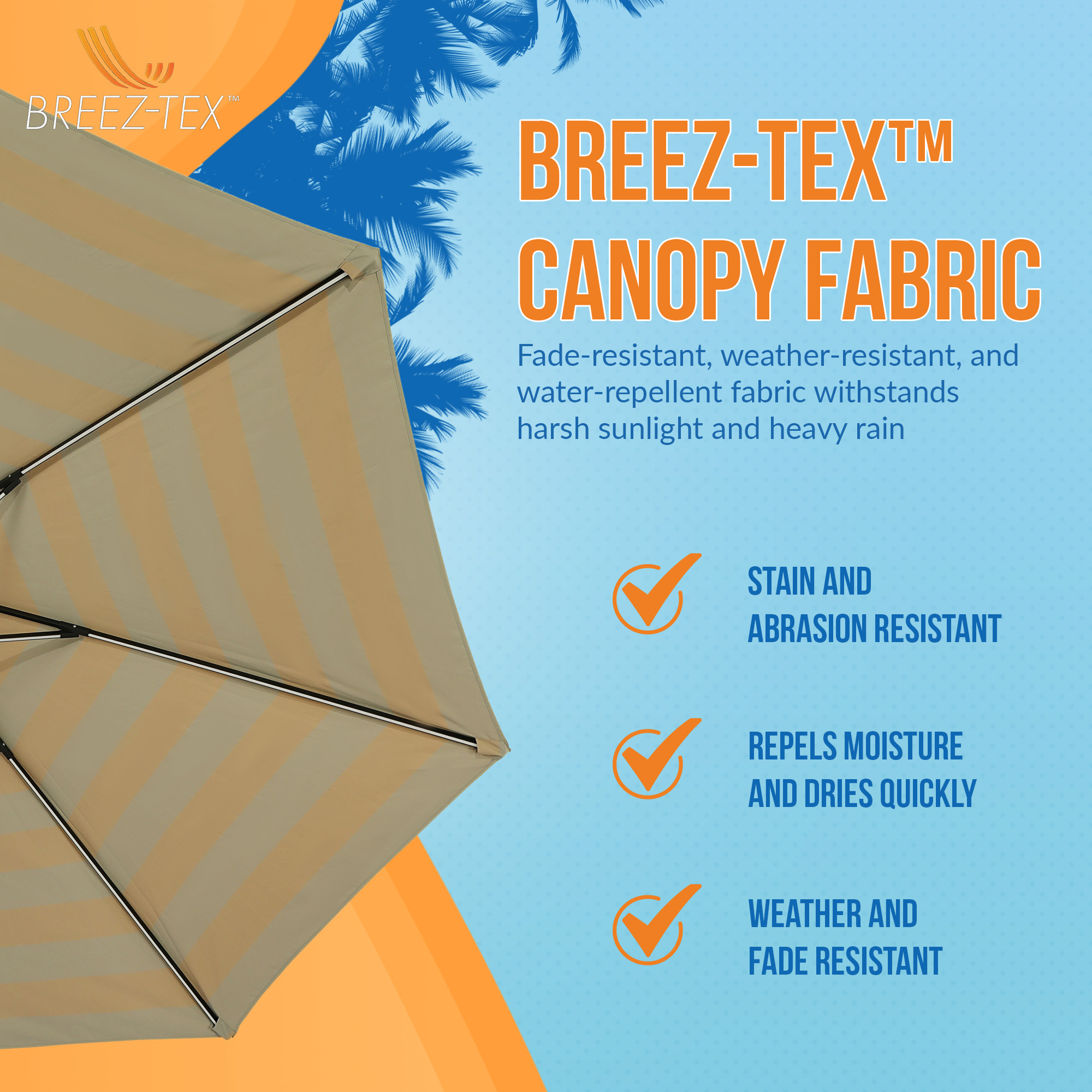 Calypso 11-ft Octagon Market Umbrella with Solar LED Lights - Champagne and Taupe Striped - Breez-Tex | NU6857 image 6