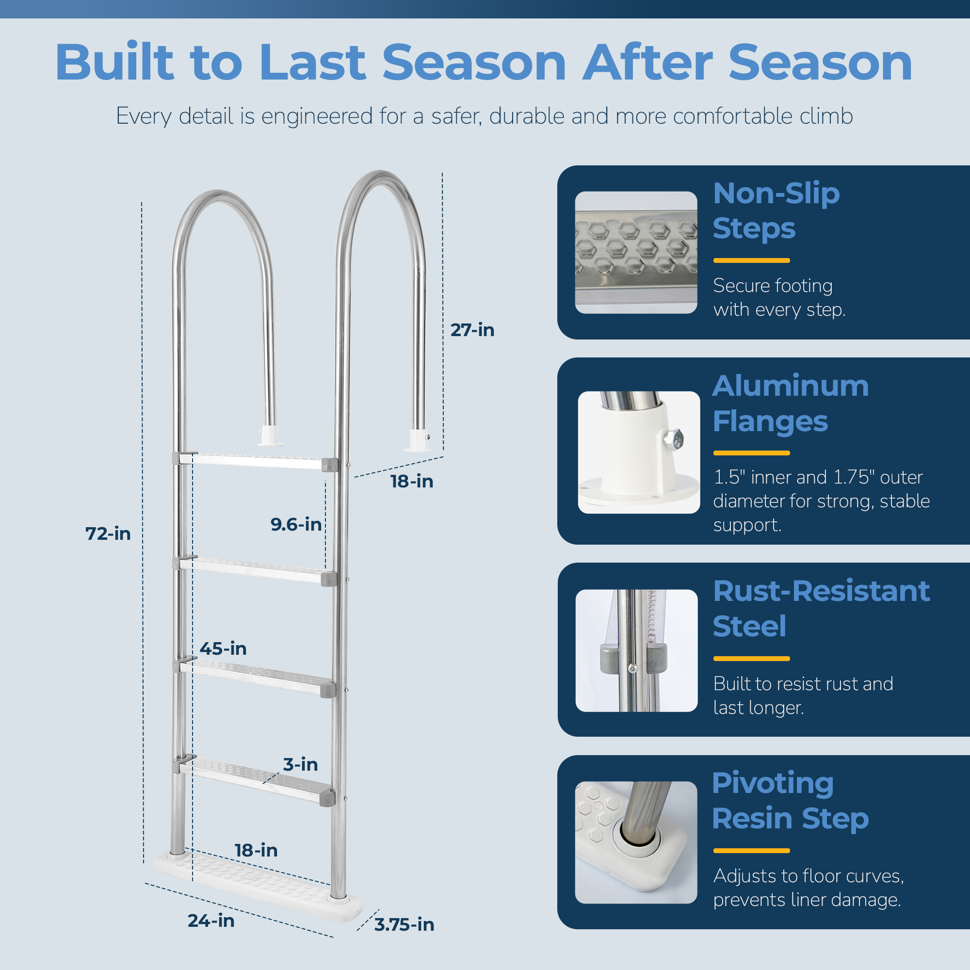 Premium Stainless Steel In-Pool Ladder for Above Ground Pools | NE1145 image 5