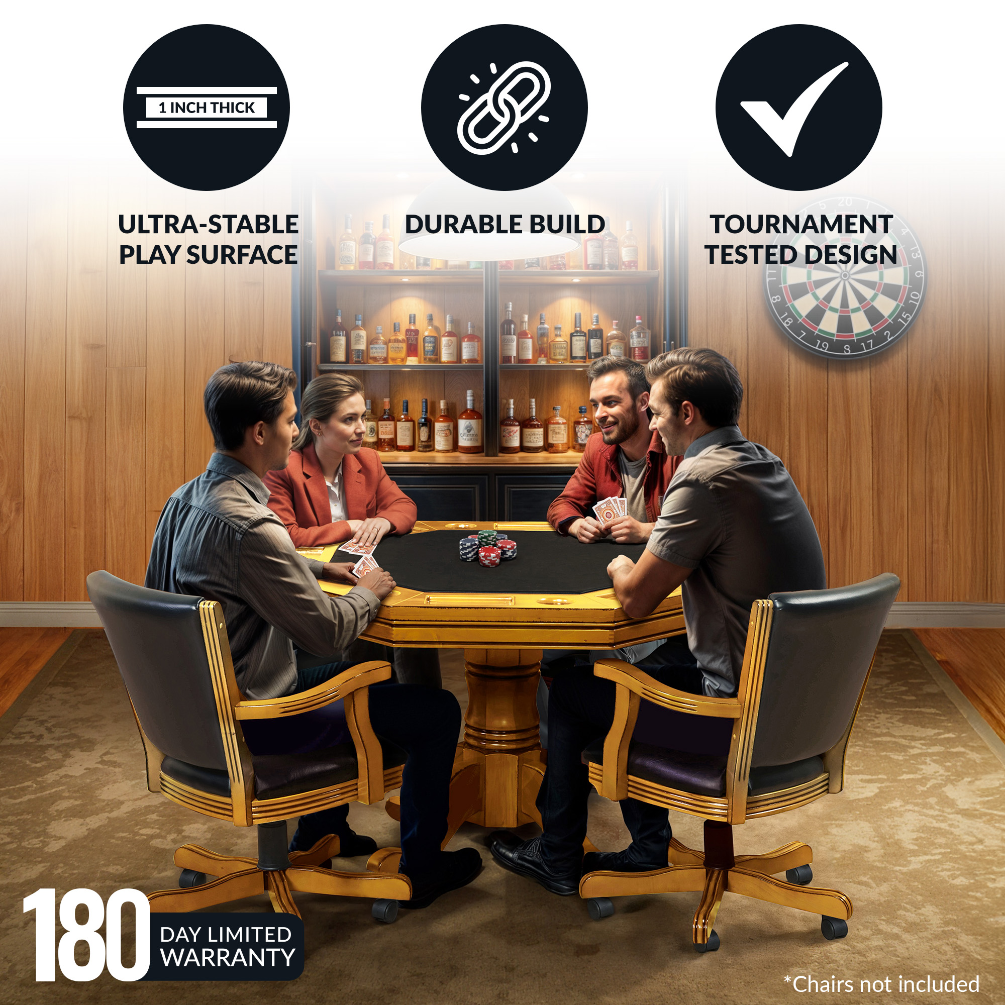 Kingston 48-in Poker Table Combo Set (Table Set Only) - Oak Finish | BG2351T image 4