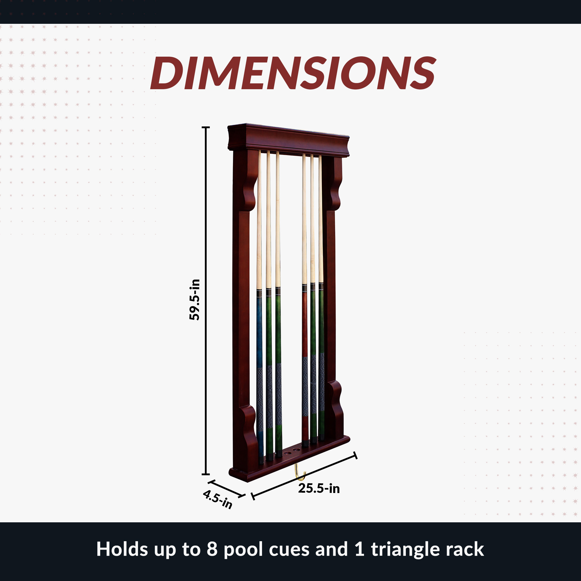 Vintage Wall Billiard Cue Rack - Mahogany Finish | BG2571M image 2