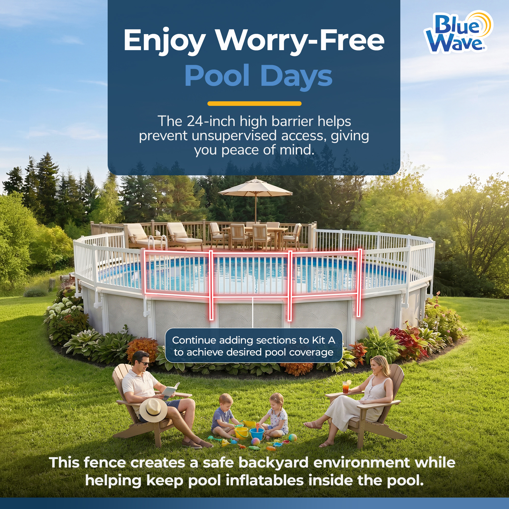 Above Ground Pool Fence Add-On Kit B (3 Sections) - White | NE146 image 4