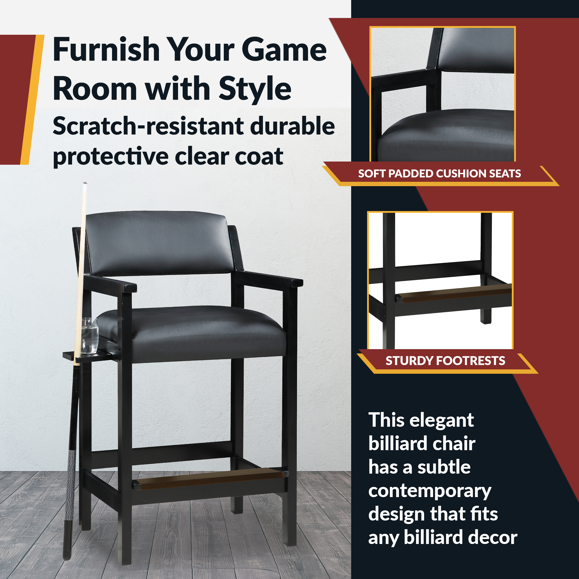 Cambridge 30-in High Top Spectator Chair - Black | BG2556-BK image 8