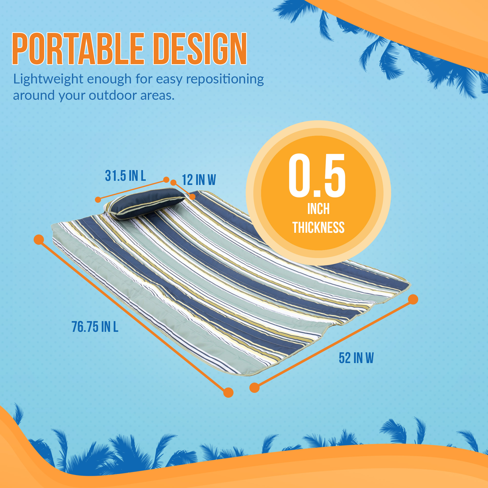 Outdoor Leisure Hammock Pillow & Pad Set - Coastal Turquoise Stripe | NU6802 image 5