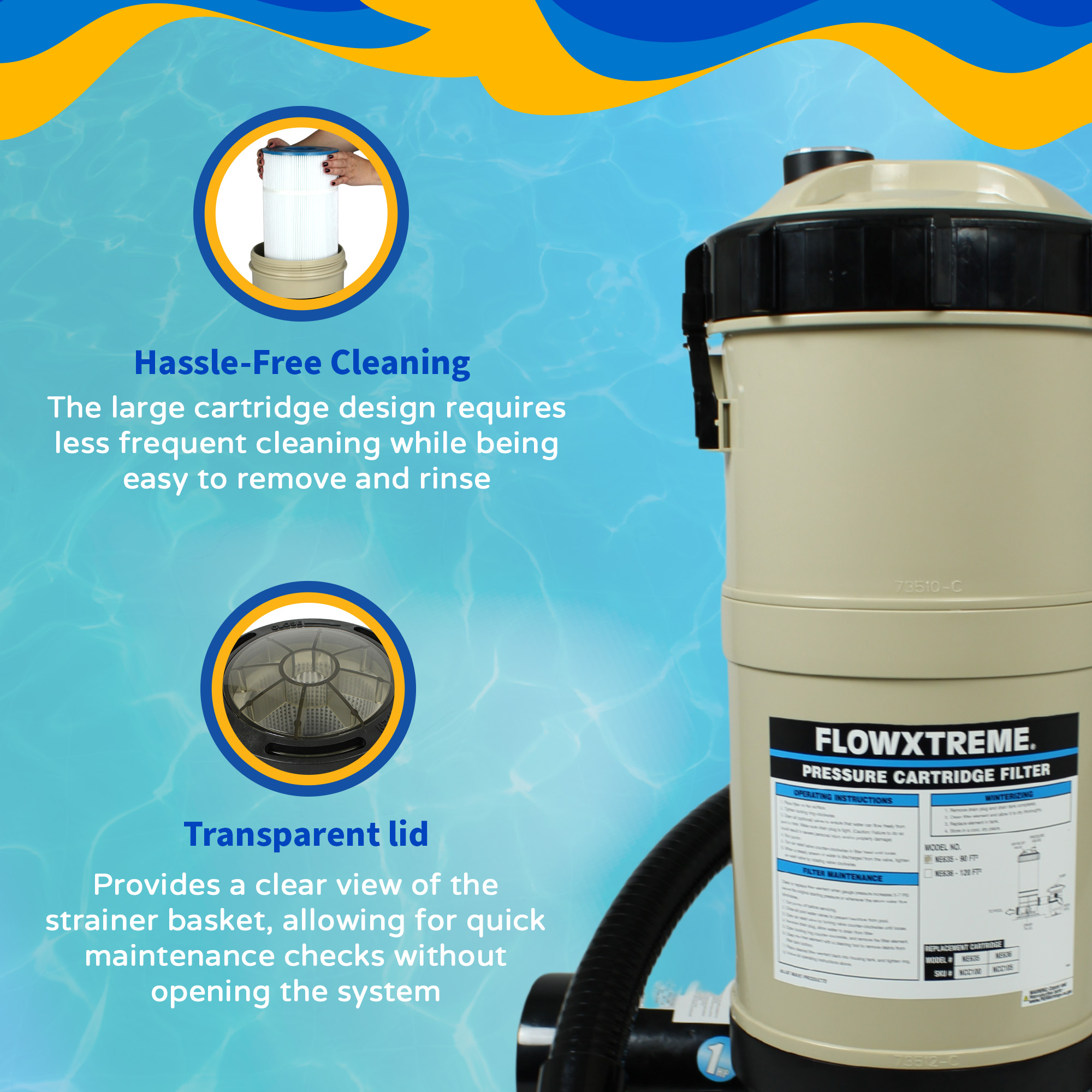 FlowExtreme 90 SF Cartridge Filter System with 1 HP Pump for Above Ground Pools | NE635 image 5